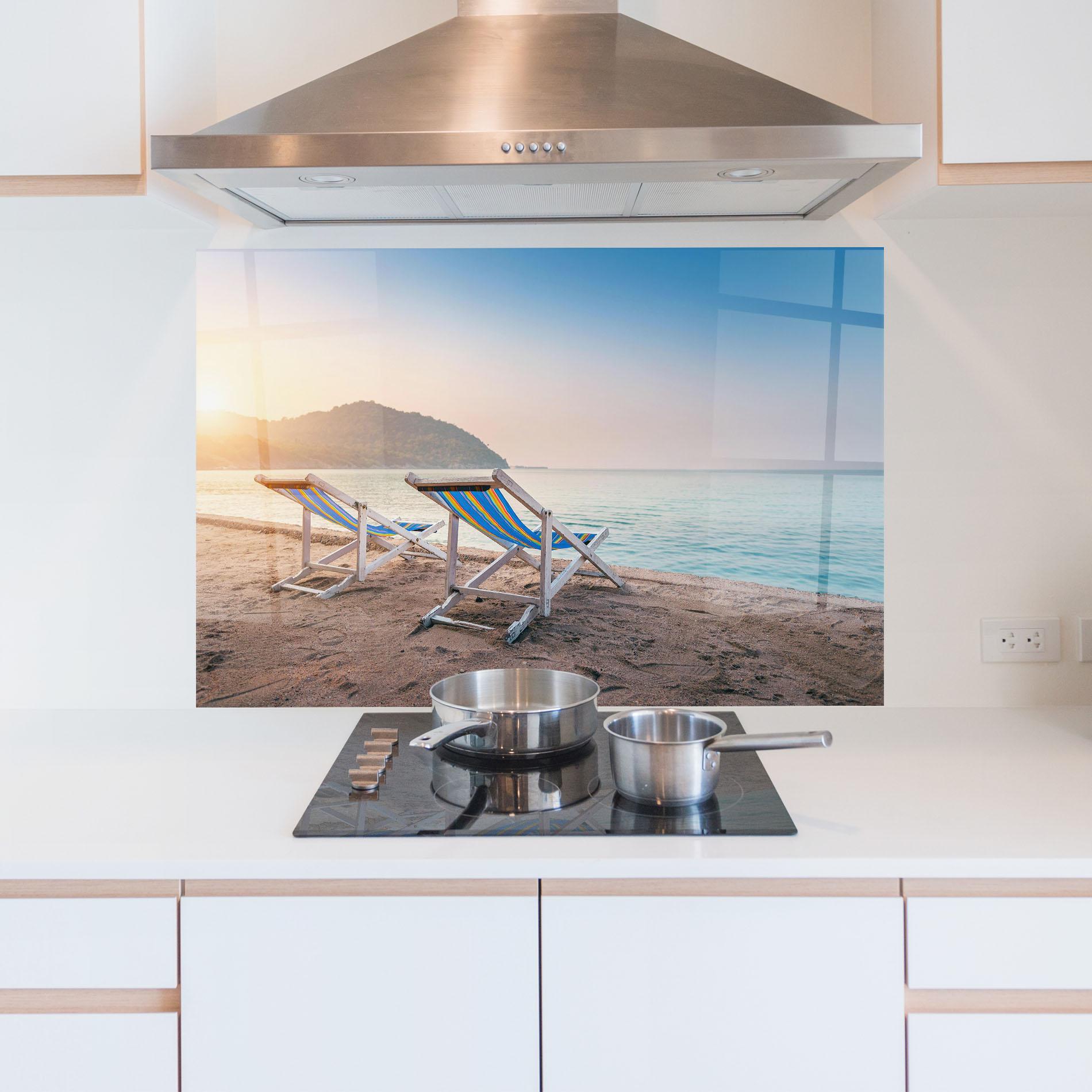 Стъклен панел за кухня Colorful Beach Chairs mockup 5