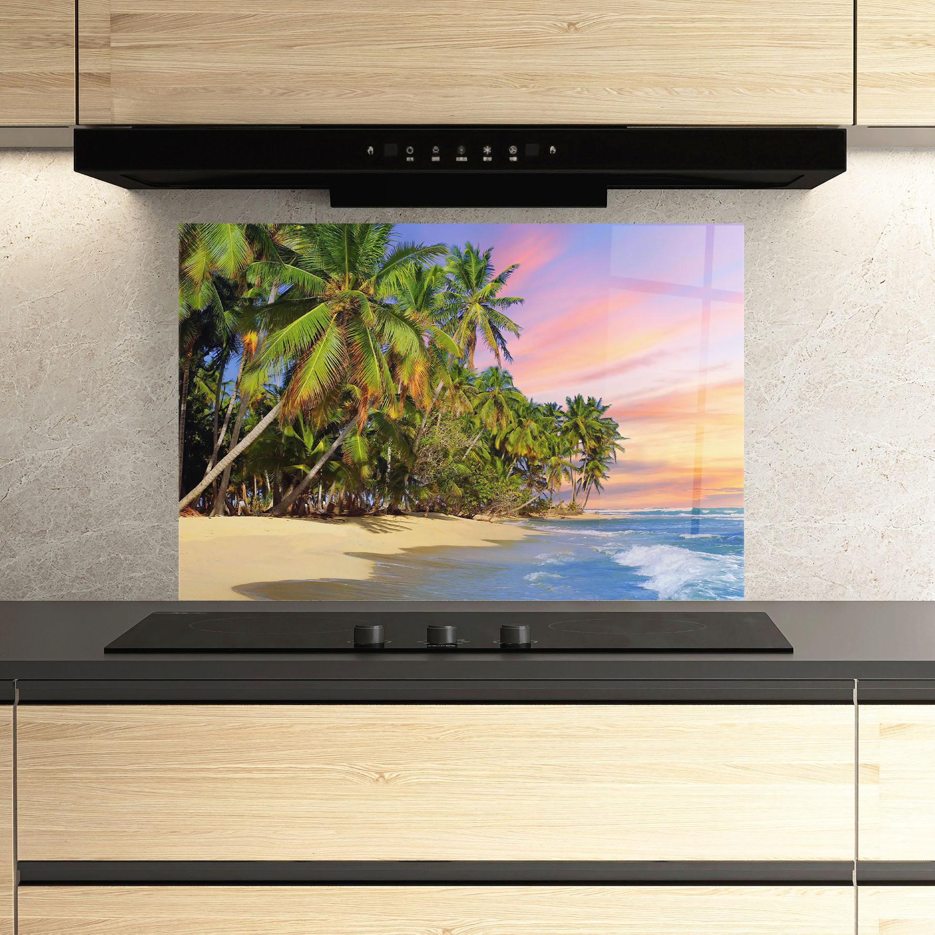 Стъклен панел за кухня Coconut Tree Sunset mockup 3