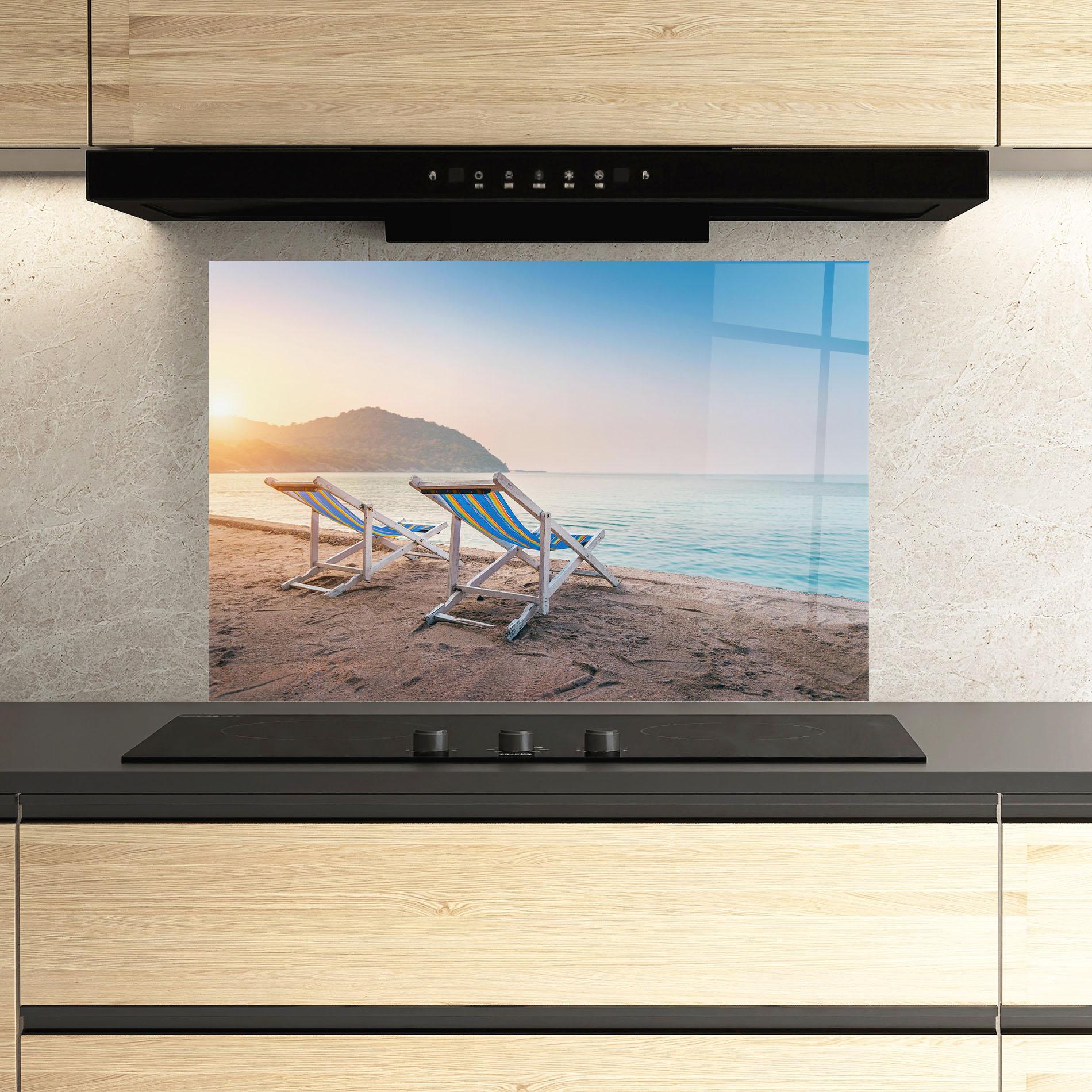 Стъклен панел за кухня Colorful Beach Chairs mockup 3