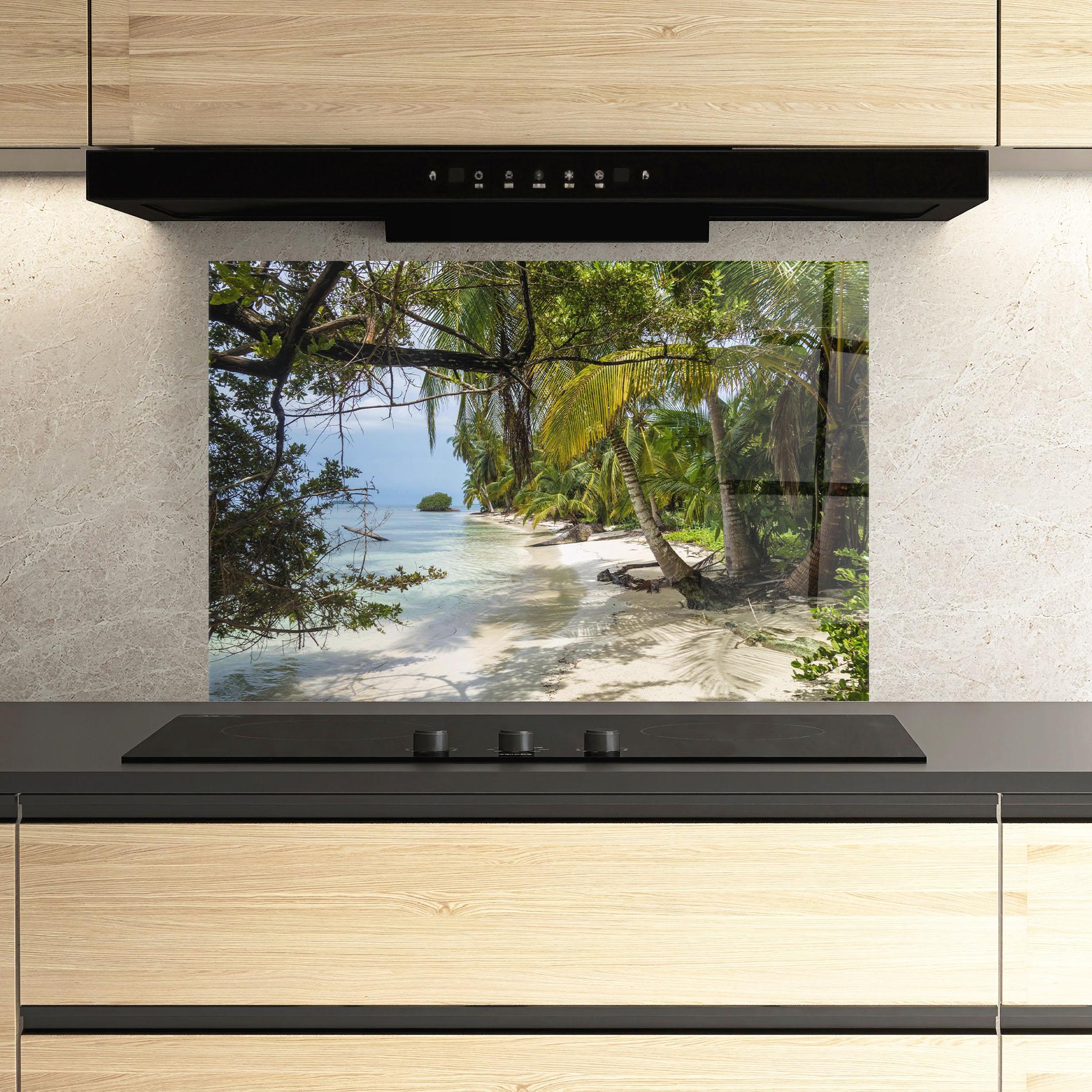 Стъклен панел за кухня Island Beach mockup 3