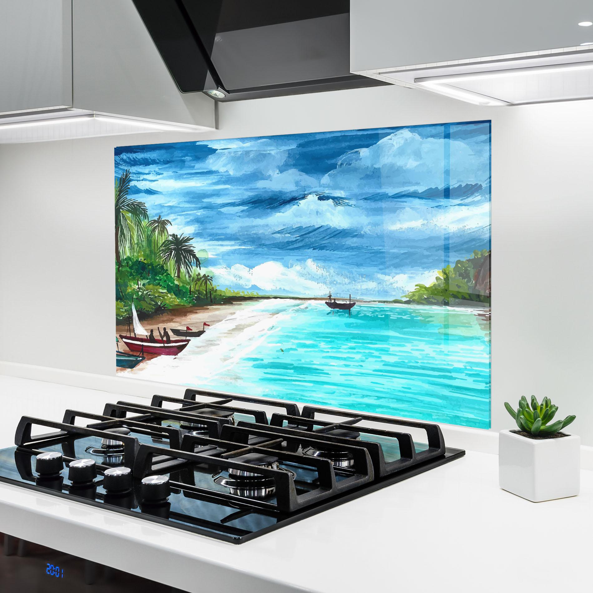 Стъклен панел за кухня Beach Painting Art mockup 6