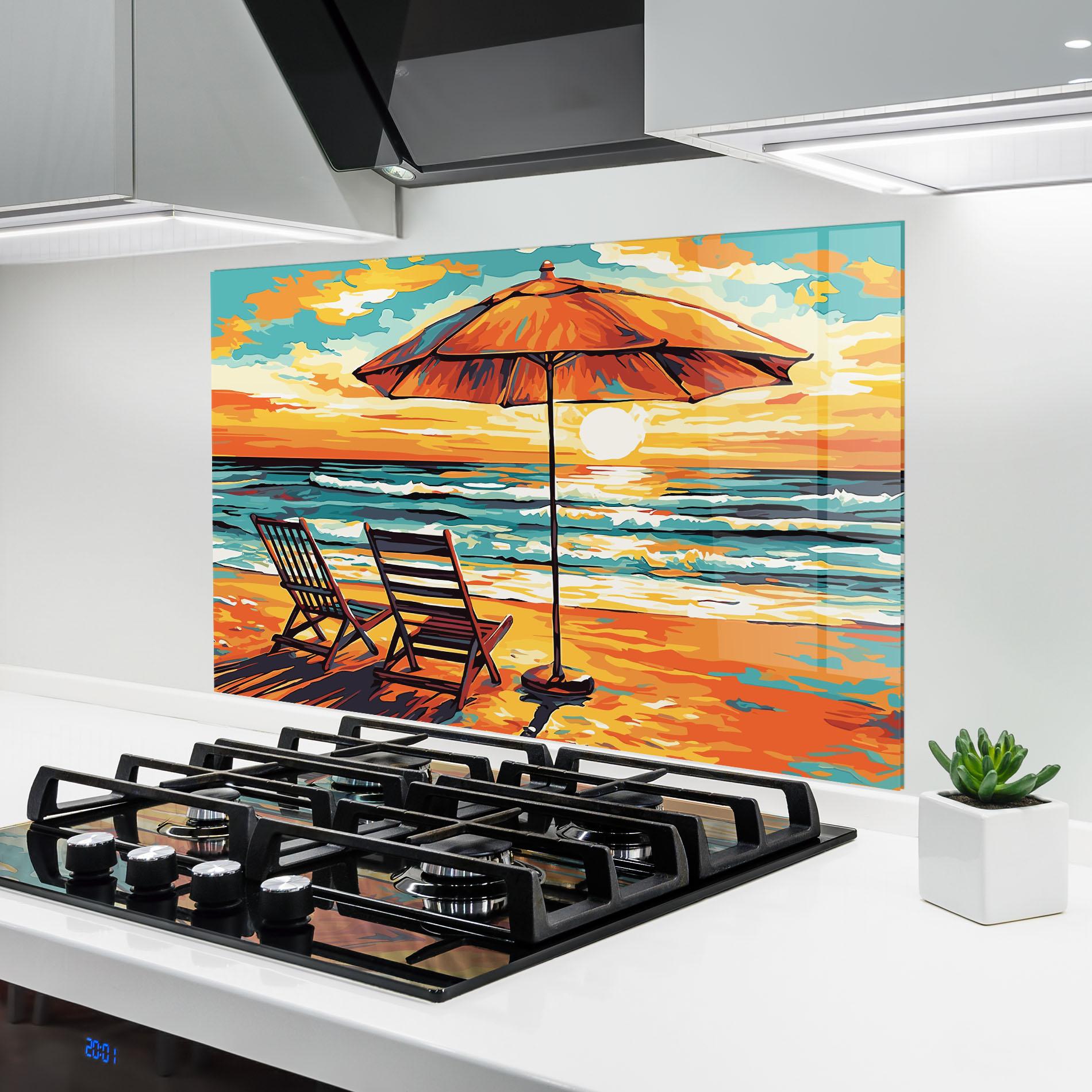 Стъклен панел за кухня Chair Sunset View mockup 6