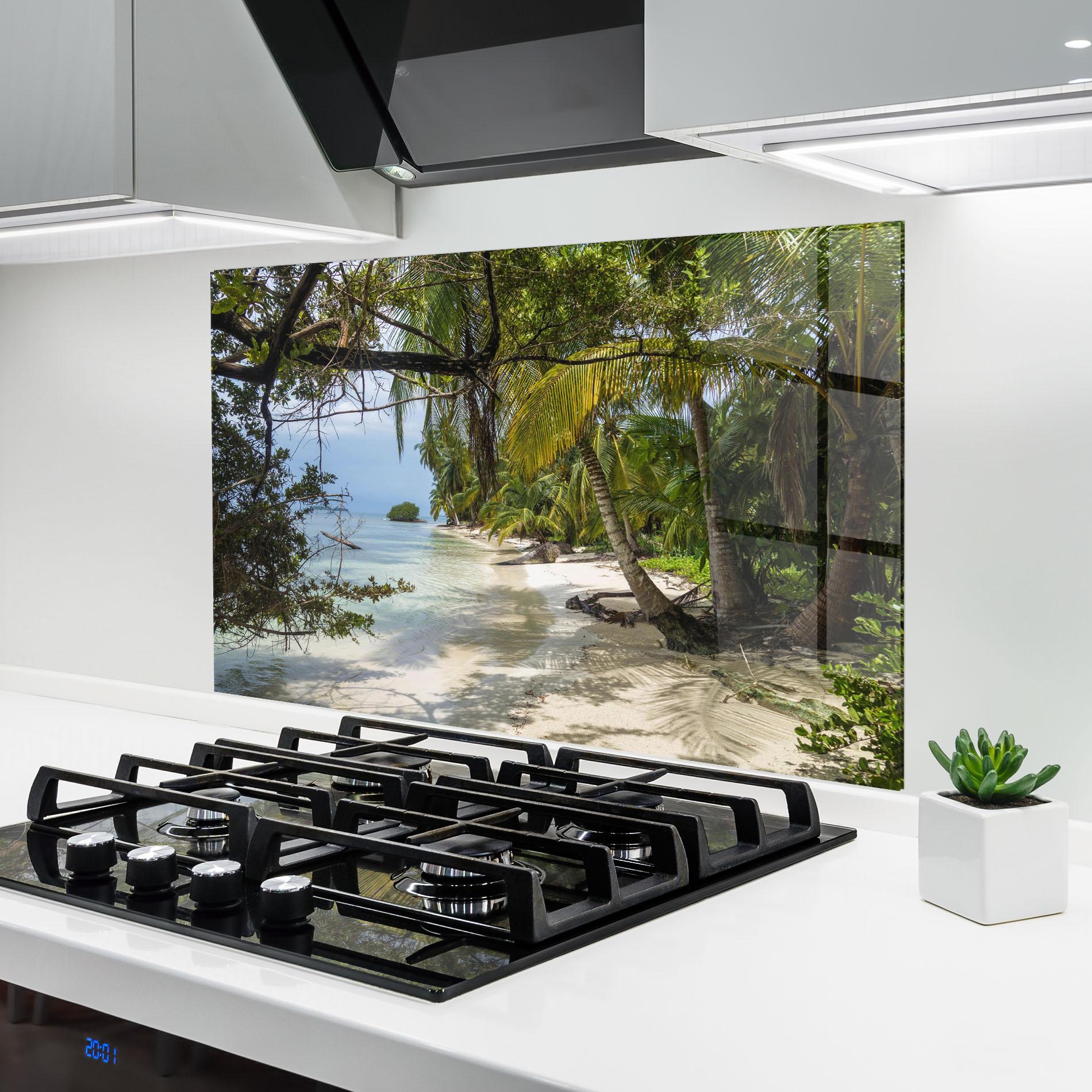Стъклен панел за кухня Island Beach mockup 6