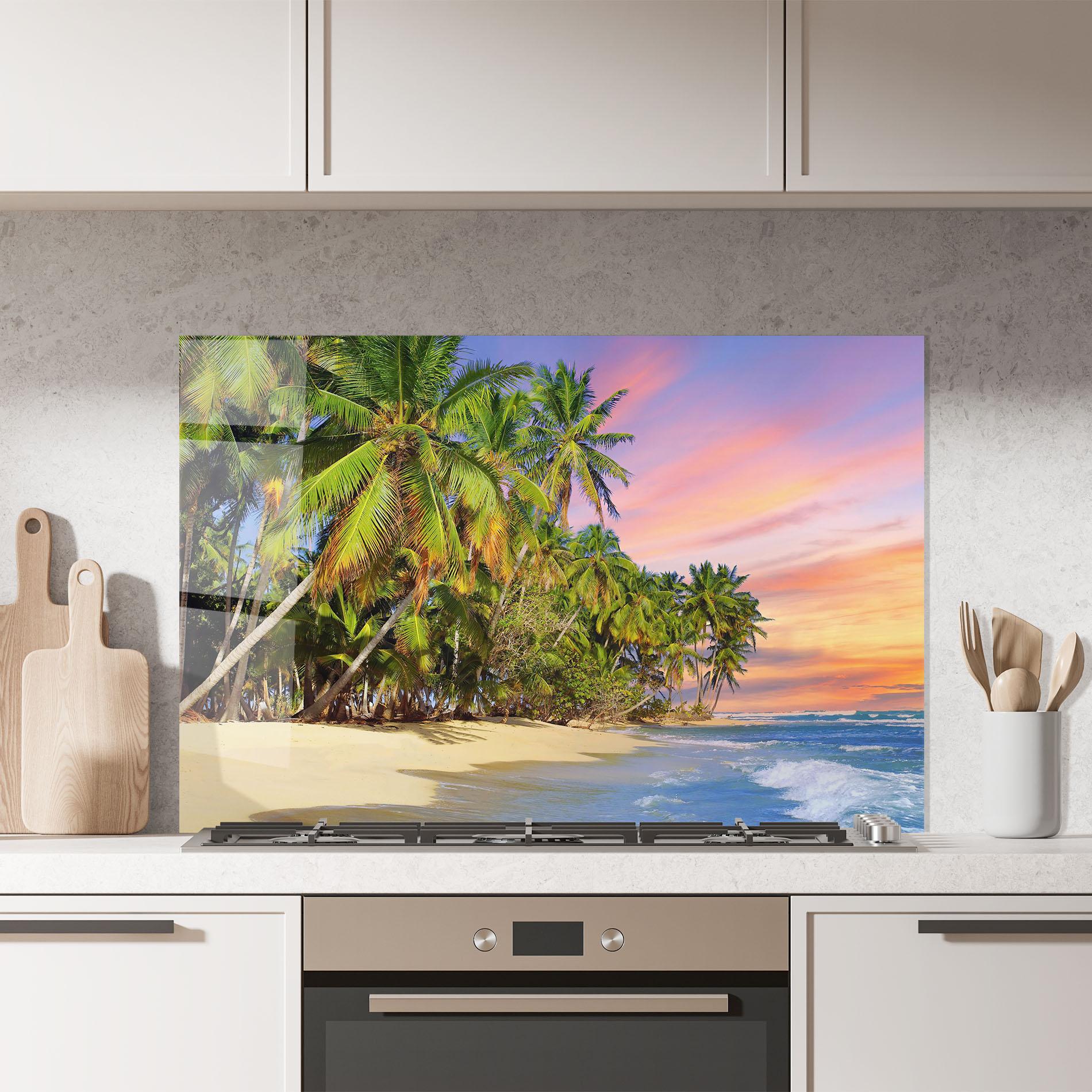 Стъклен панел за кухня Coconut Tree Sunset mockup 7