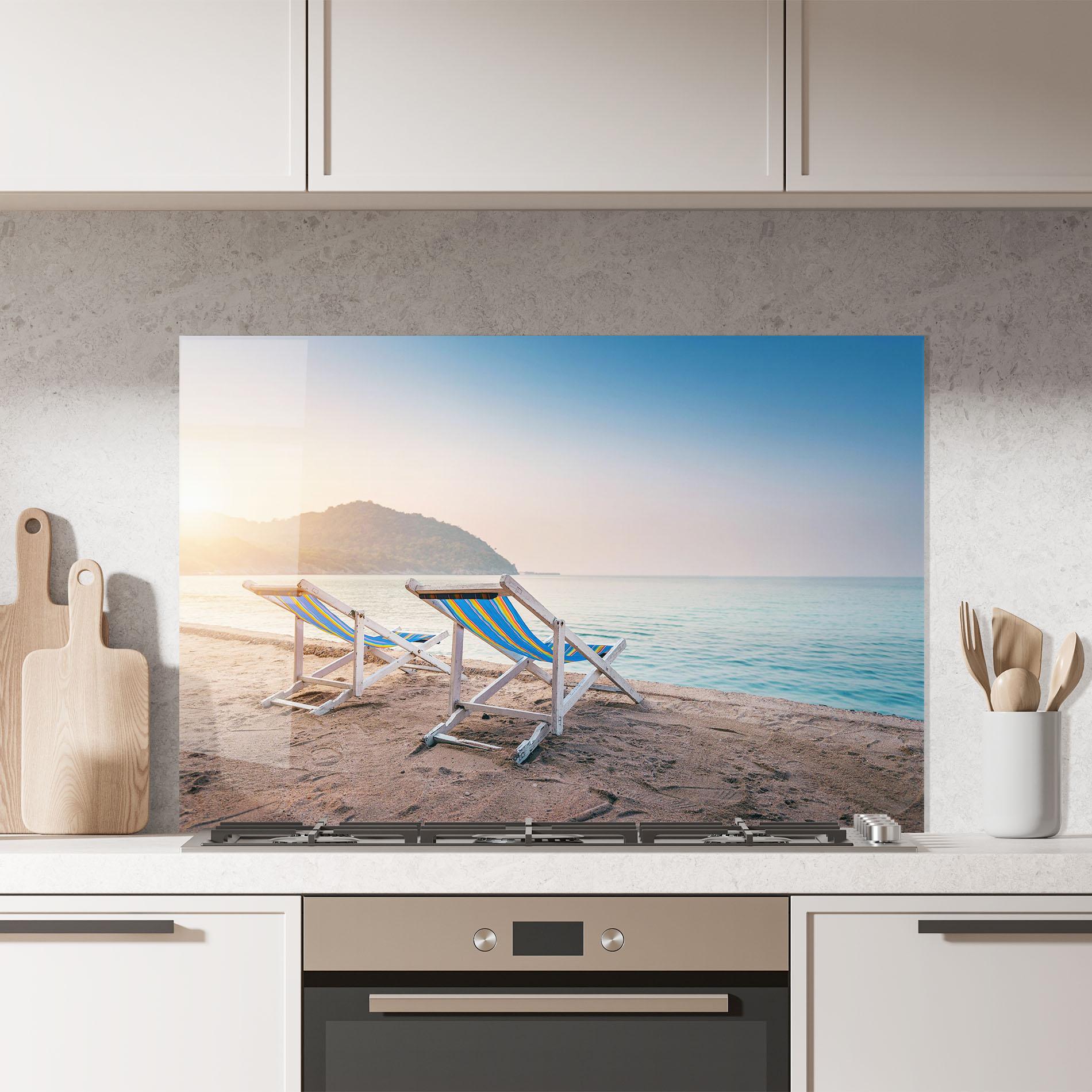 Стъклен панел за кухня Colorful Beach Chairs mockup 7