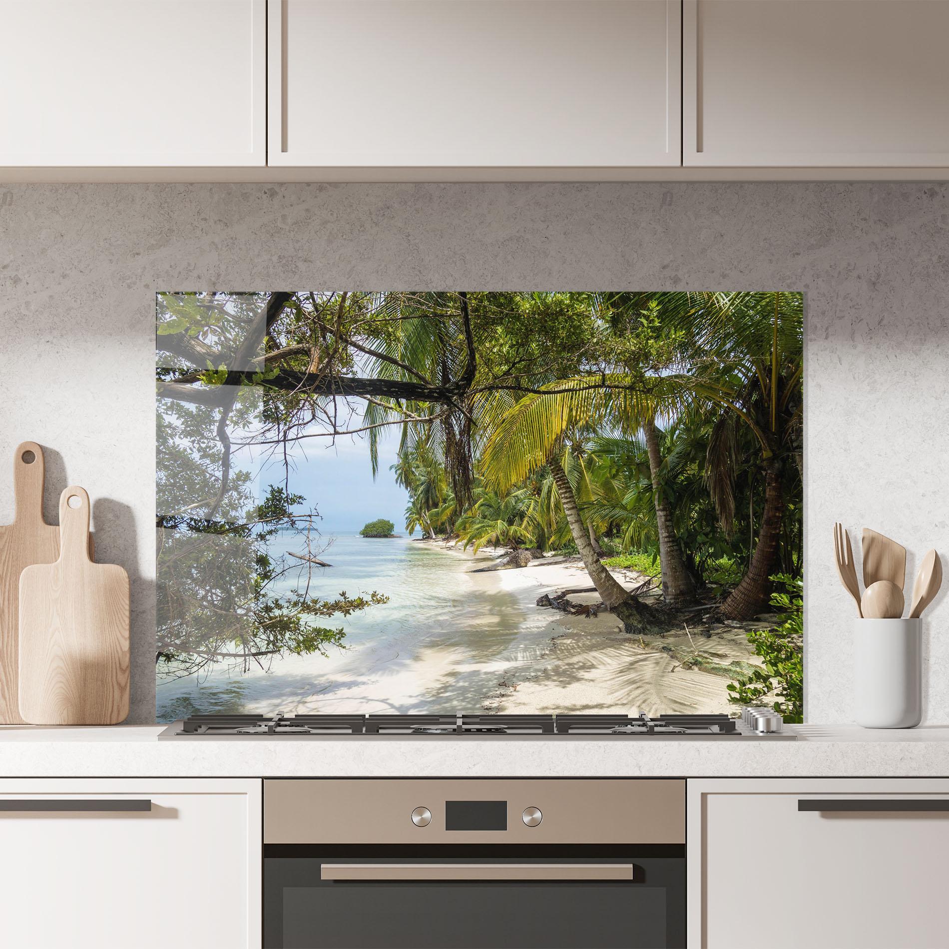 Стъклен панел за кухня Island Beach mockup 7