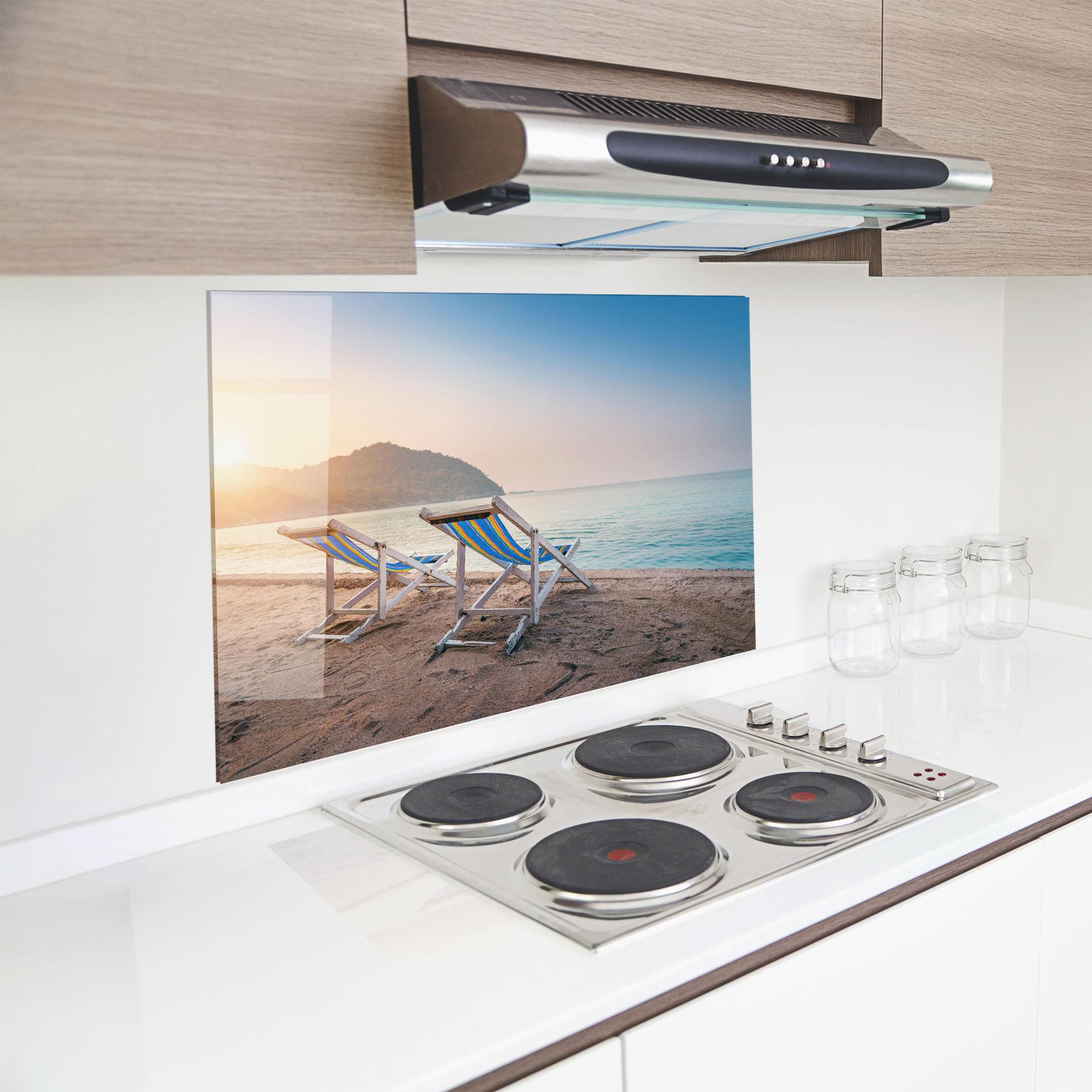 Стъклен панел за кухня Colorful Beach Chairs mockup 8