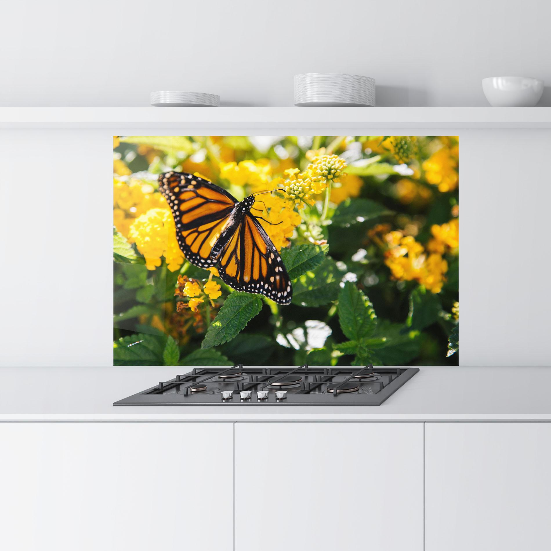 Стъклен панел за кухня Orange Spring Butterfly mockup 9