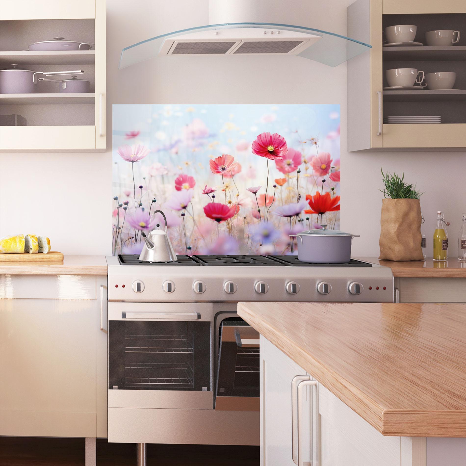 Стъклен панел за кухня Dreamy Sprig Pink Flower mockup 1