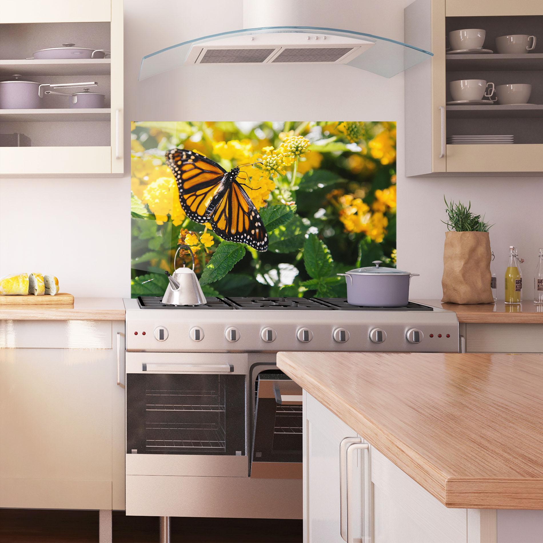Стъклен панел за кухня Orange Spring Butterfly mockup 1