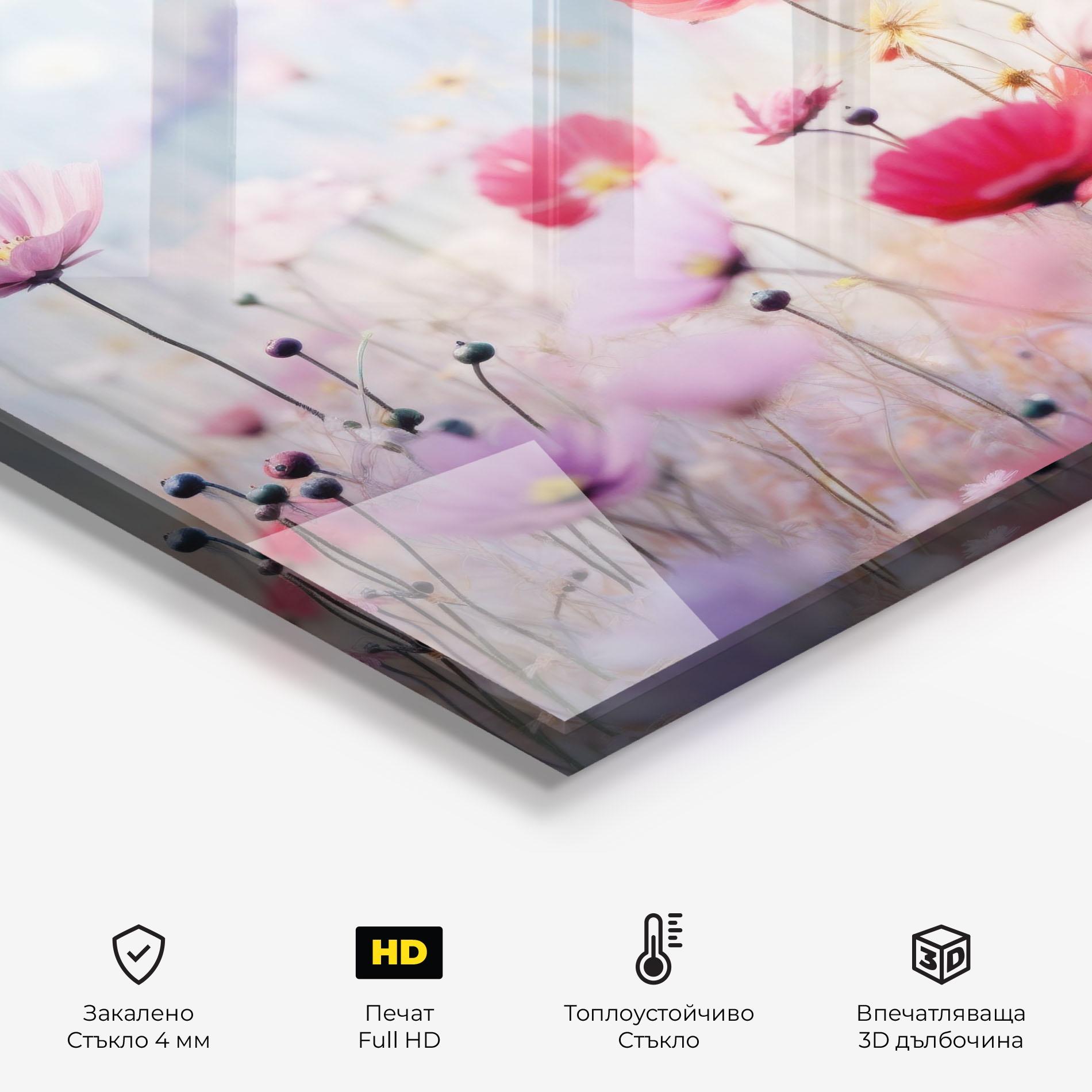 Стъклен панел за кухня Dreamy Sprig Pink Flower mockup 2