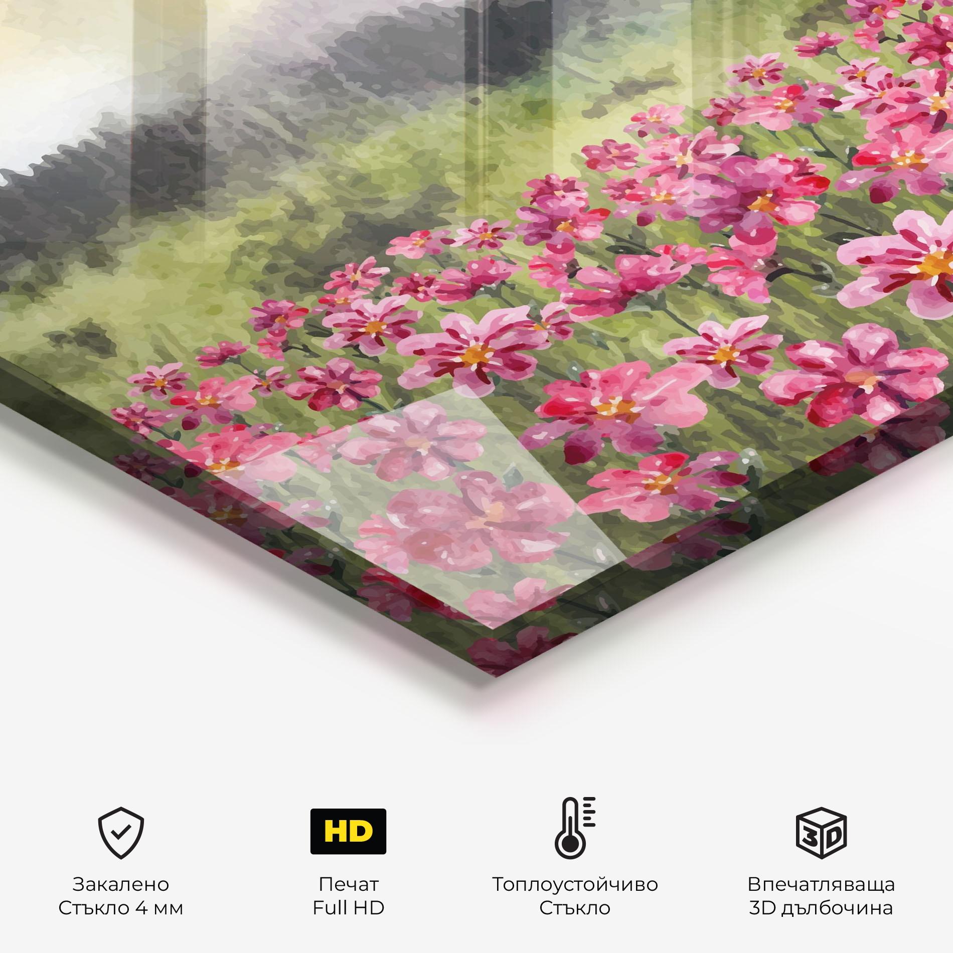 Стъклен панел за кухня Pink Flower Spring mockup 2