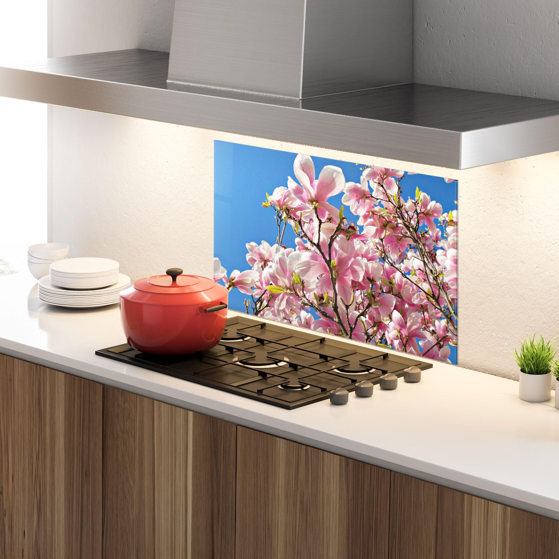 Стъклен панел за кухня Beautiful Pink Chinese Tree mockup 4