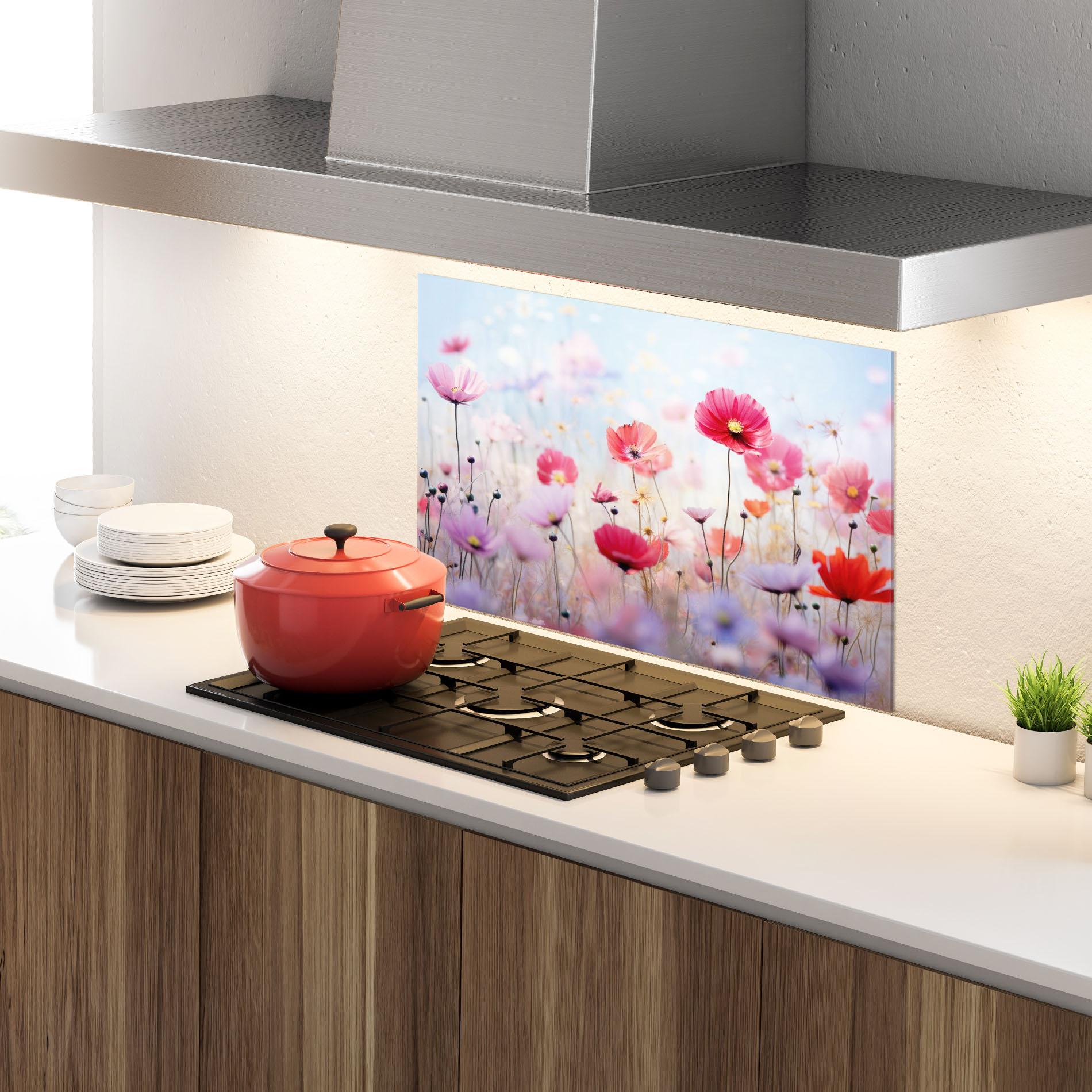 Стъклен панел за кухня Dreamy Sprig Pink Flower mockup 4