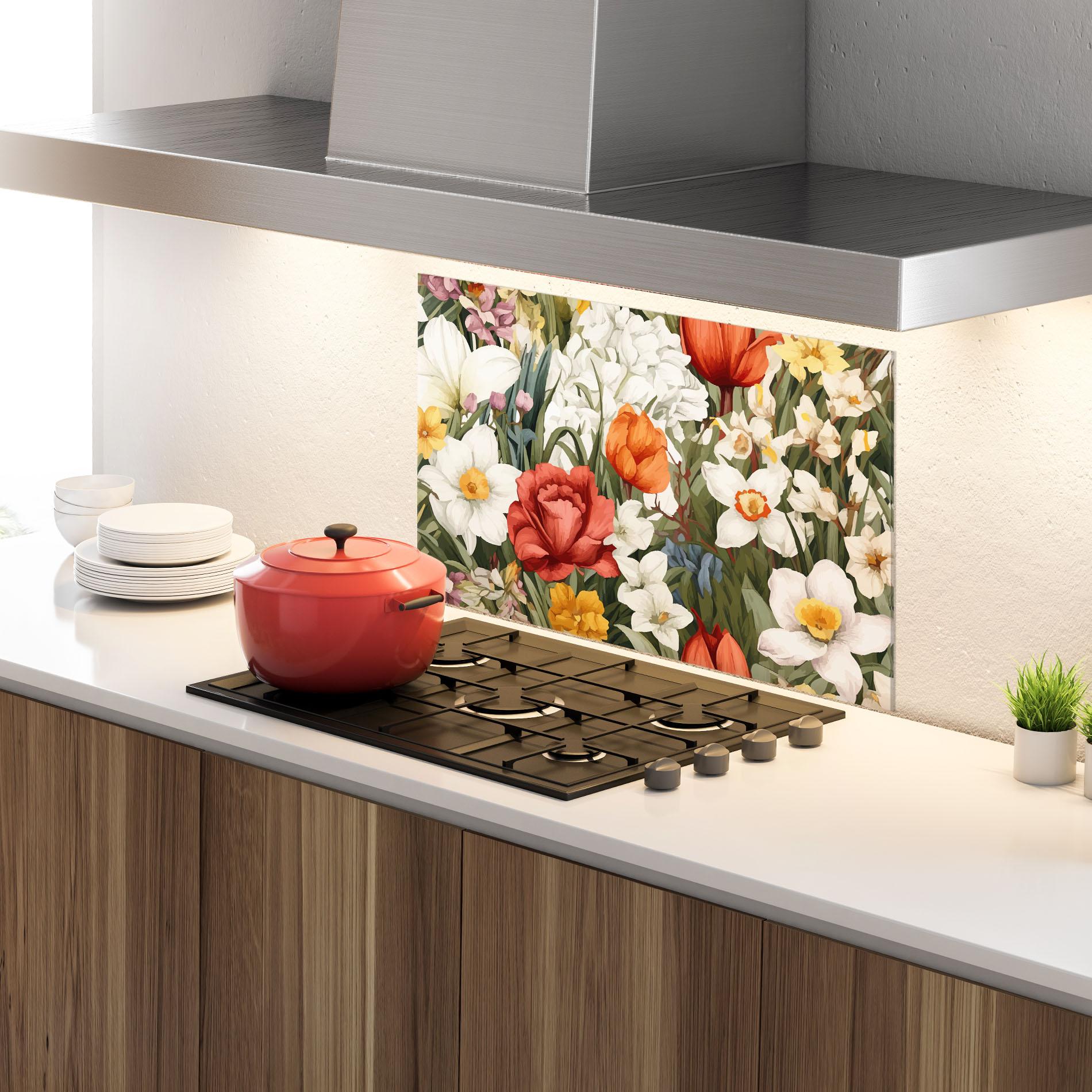 Стъклен панел за кухня Orange Red Spring mockup 4