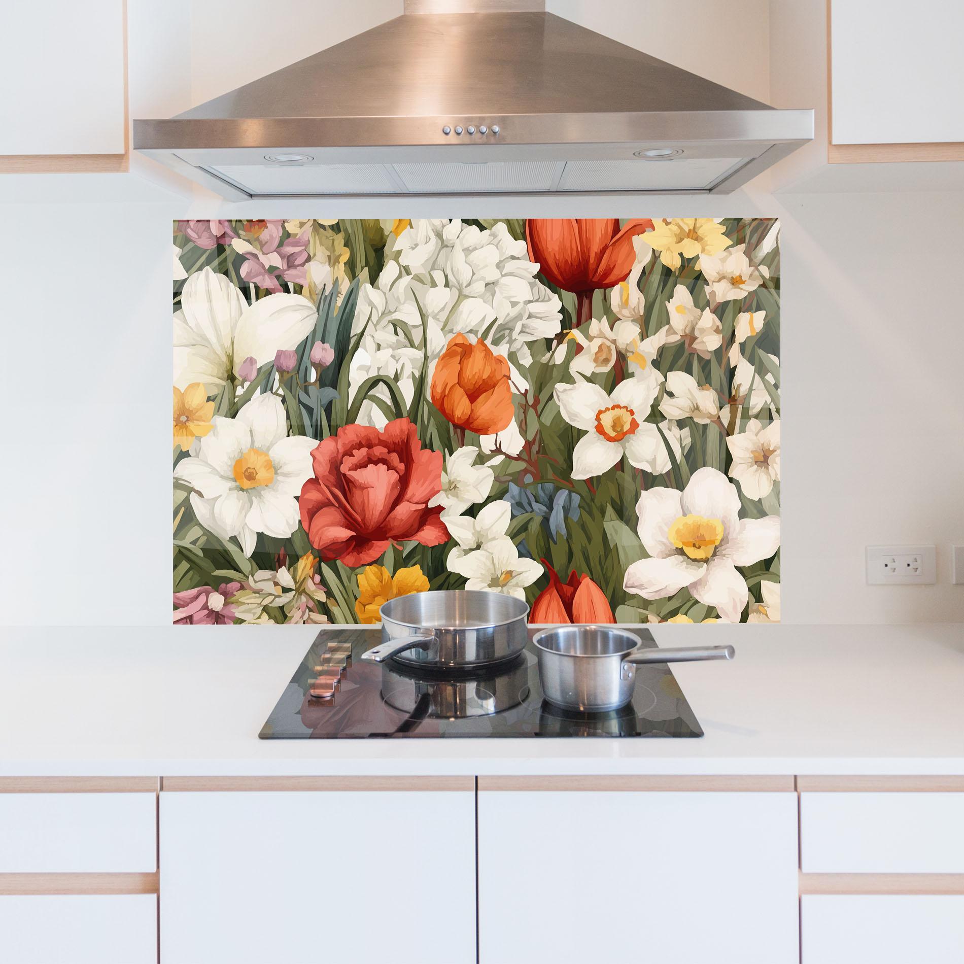 Стъклен панел за кухня Orange Red Spring mockup 5