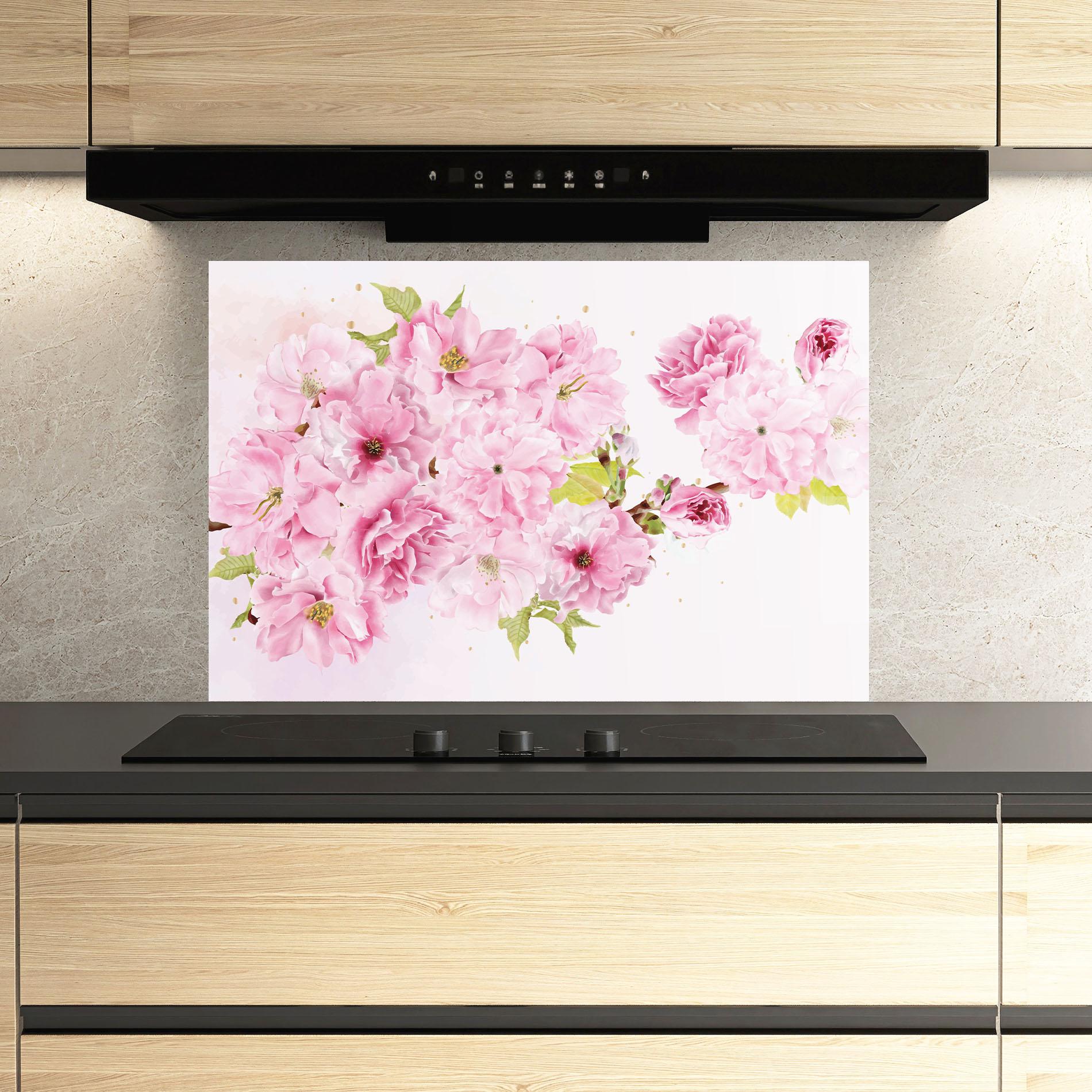 Стъклен панел за кухня Cherry Flower Spring mockup 3