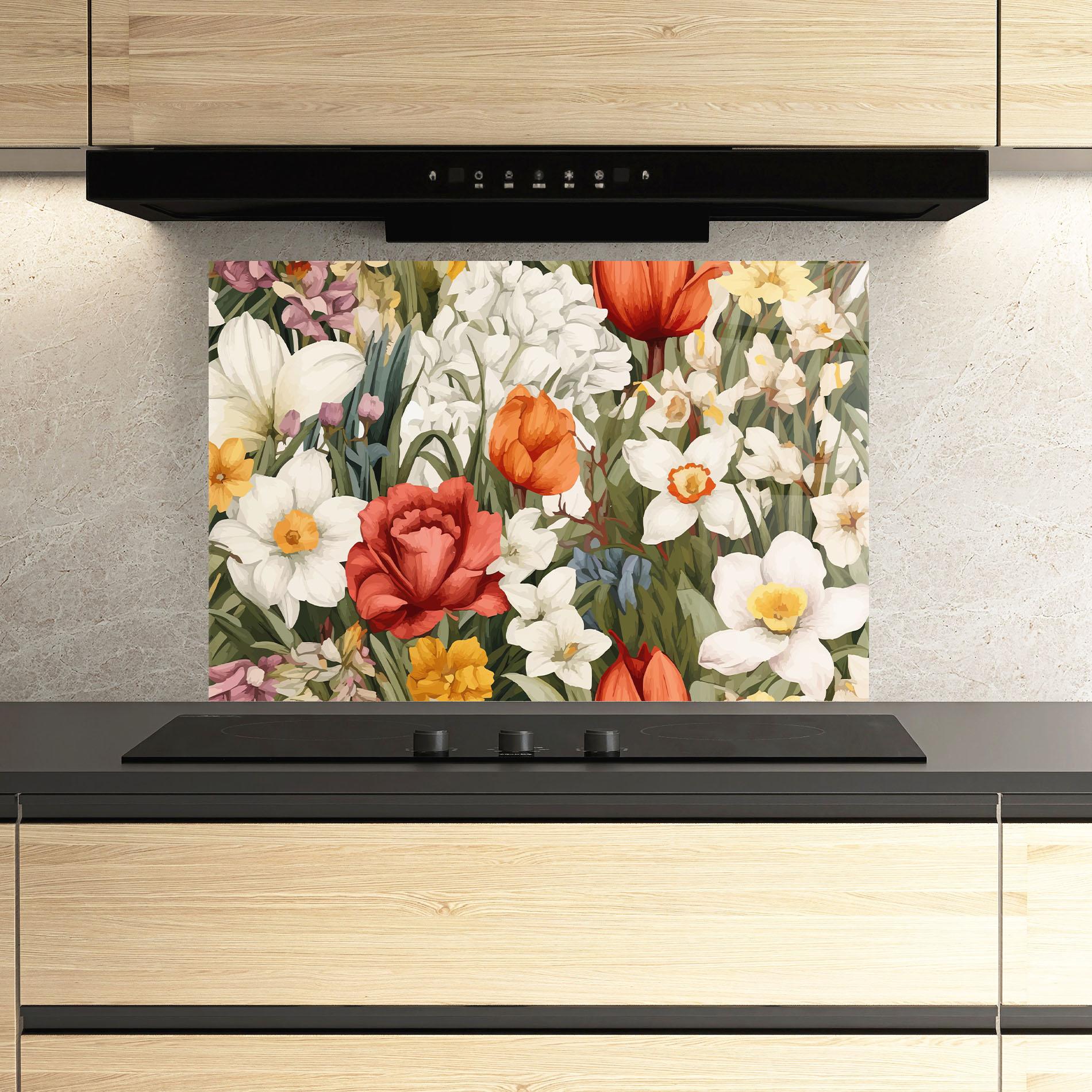 Стъклен панел за кухня Orange Red Spring mockup 3