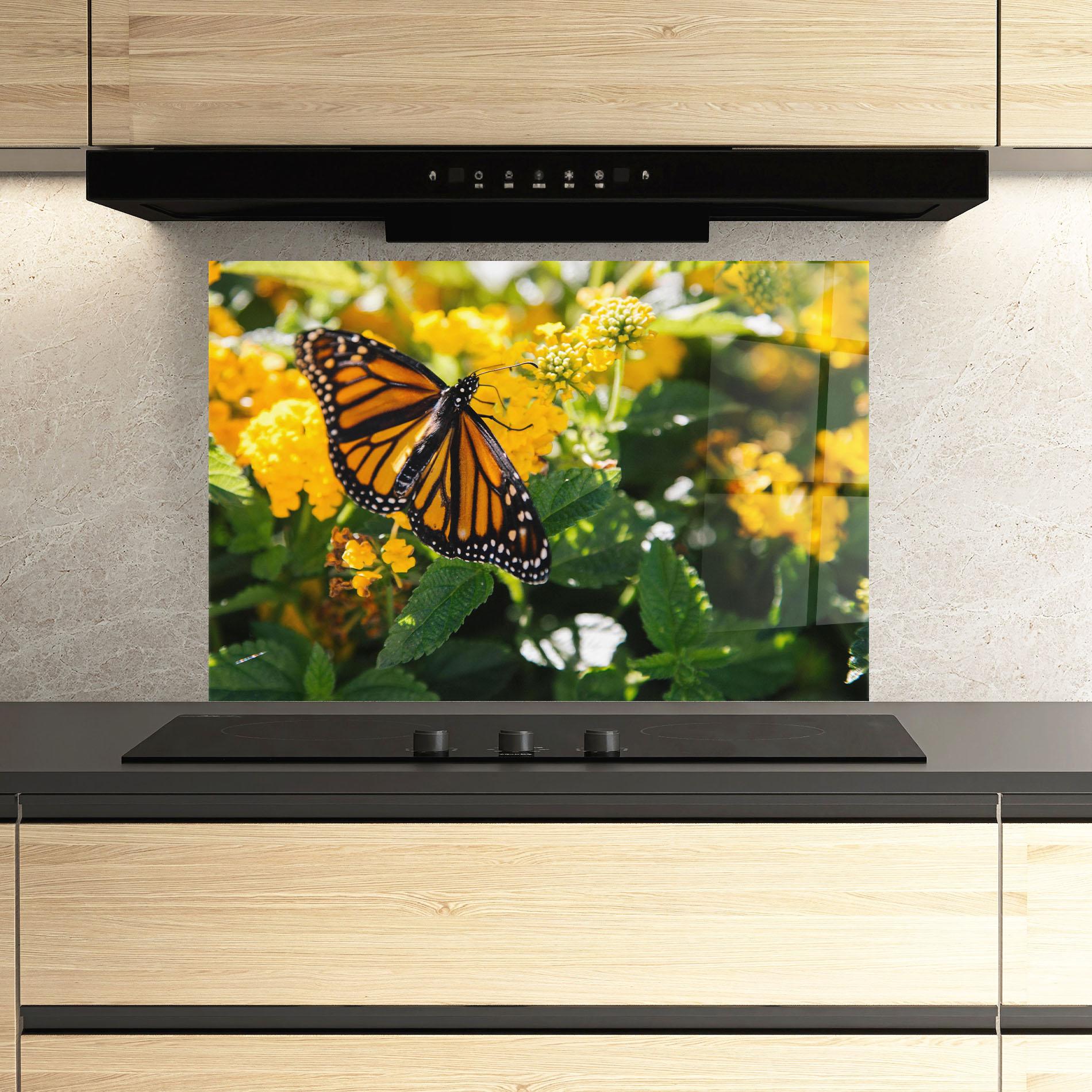 Стъклен панел за кухня Orange Spring Butterfly mockup 3