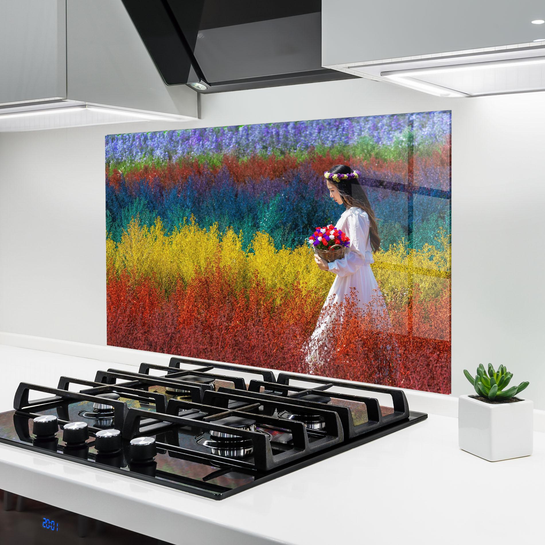 Стъклен панел за кухня Holding Spring Flowers mockup 6