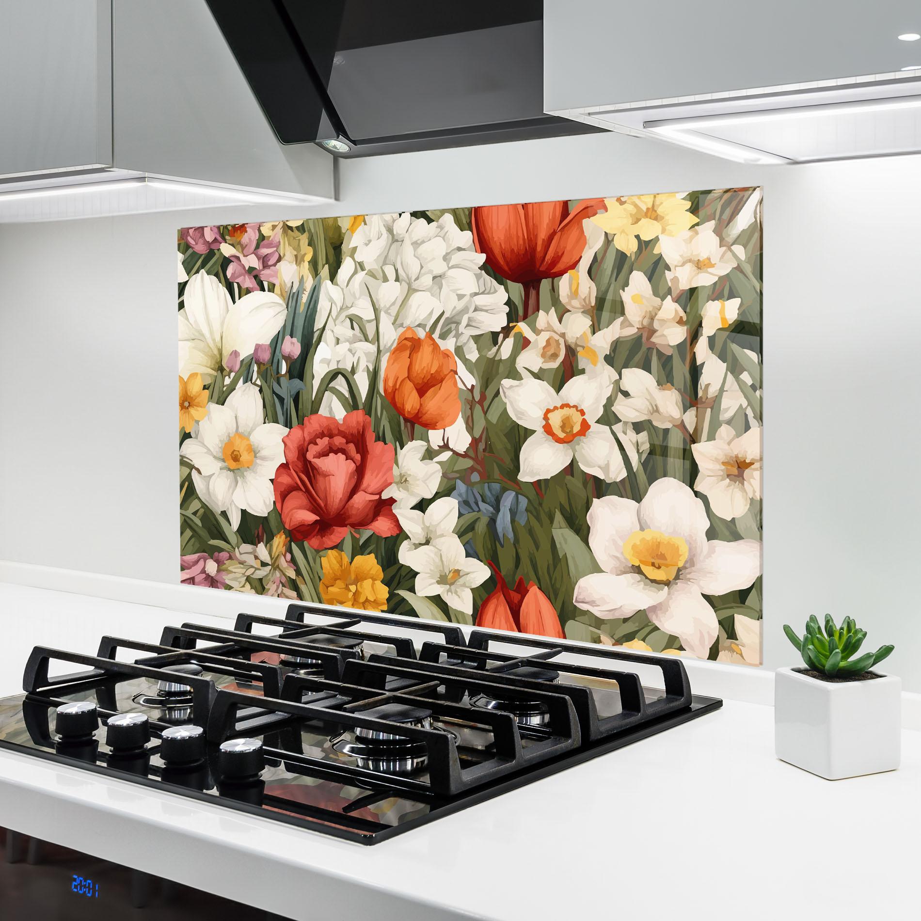 Стъклен панел за кухня Orange Red Spring mockup 6