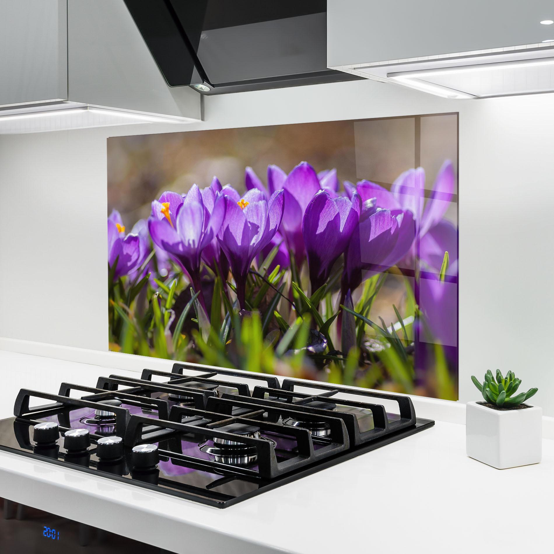 Стъклен панел за кухня Purple Spring Flower mockup 6
