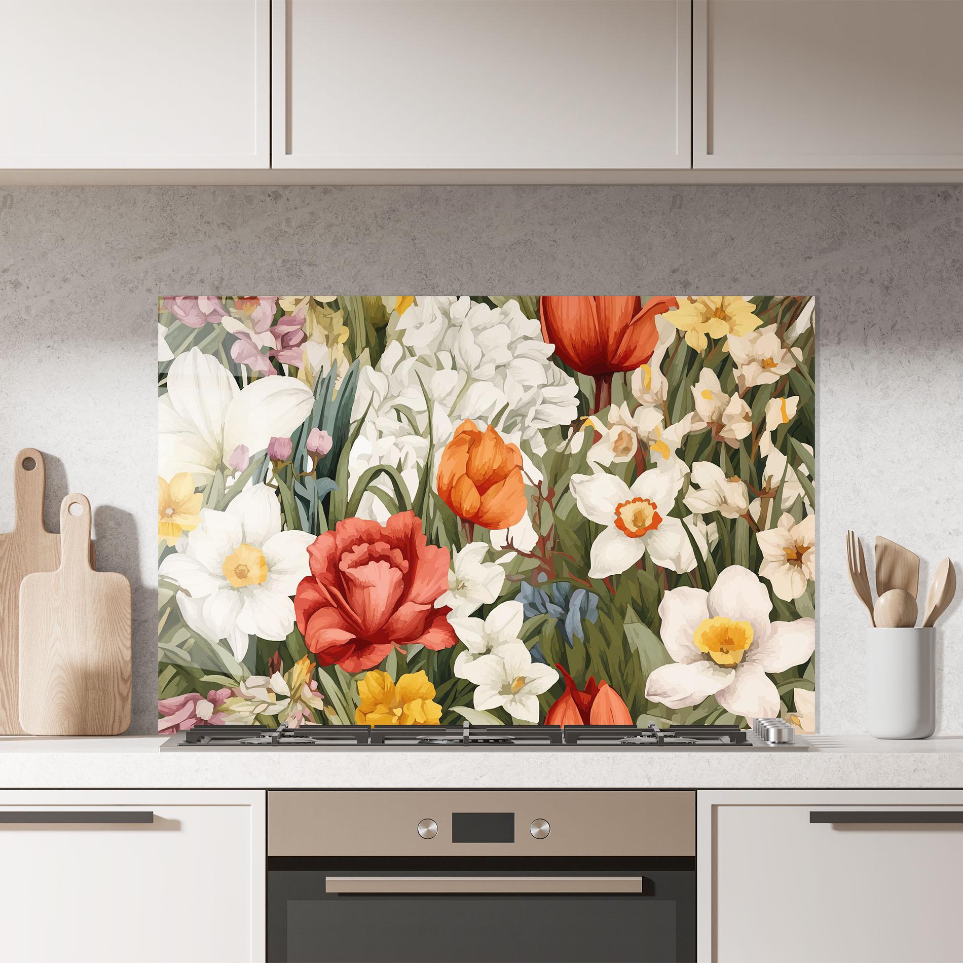 Стъклен панел за кухня Orange Red Spring mockup 7