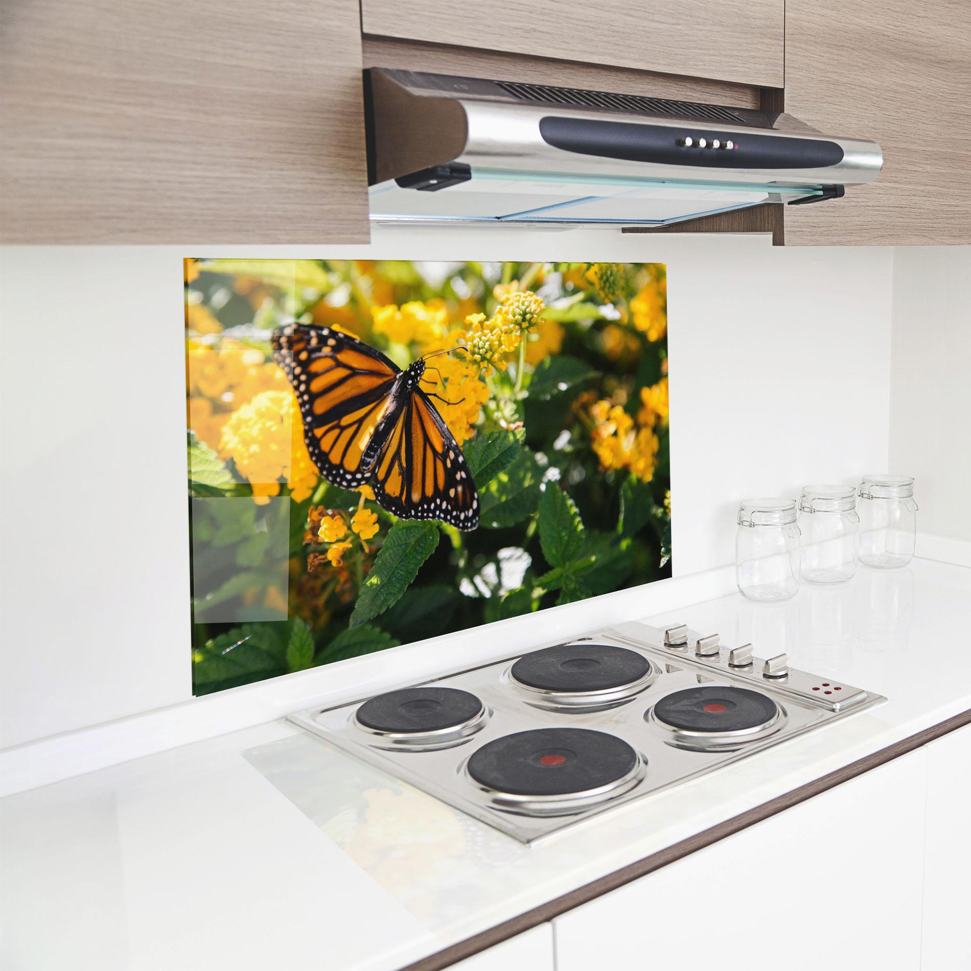 Стъклен панел за кухня Orange Spring Butterfly mockup 8