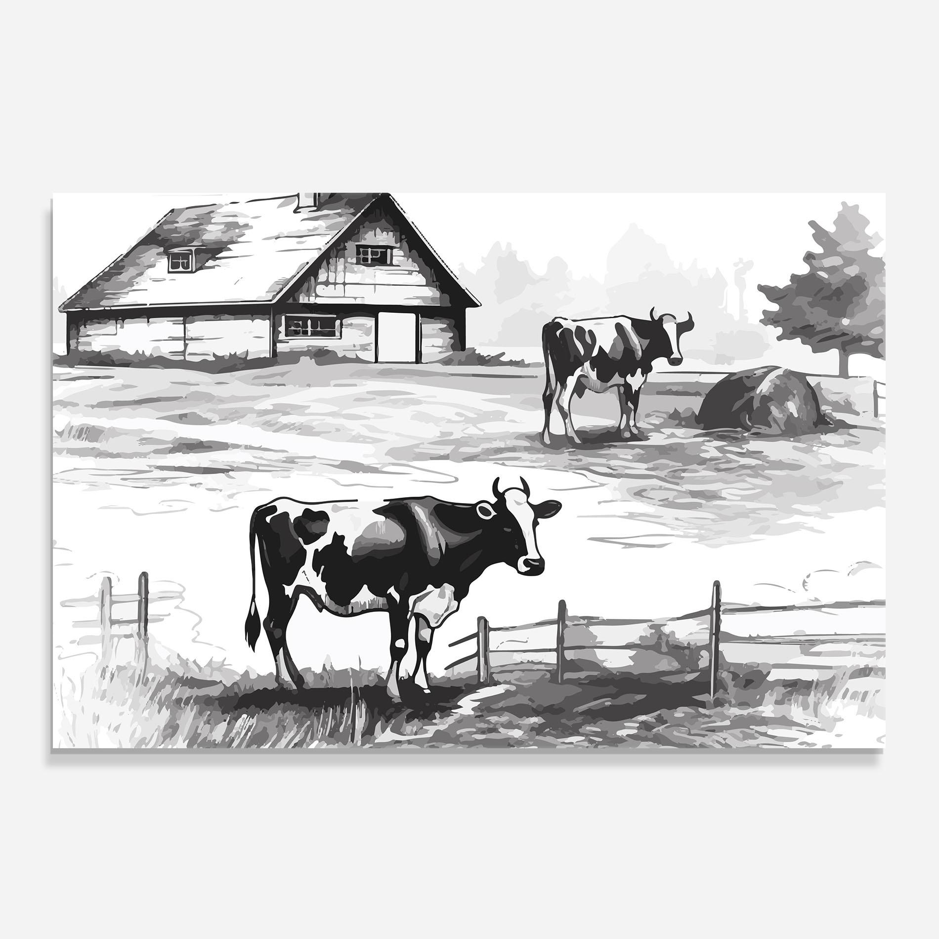 Стъклен панел за кухня Cows Farm Ink mockup 0