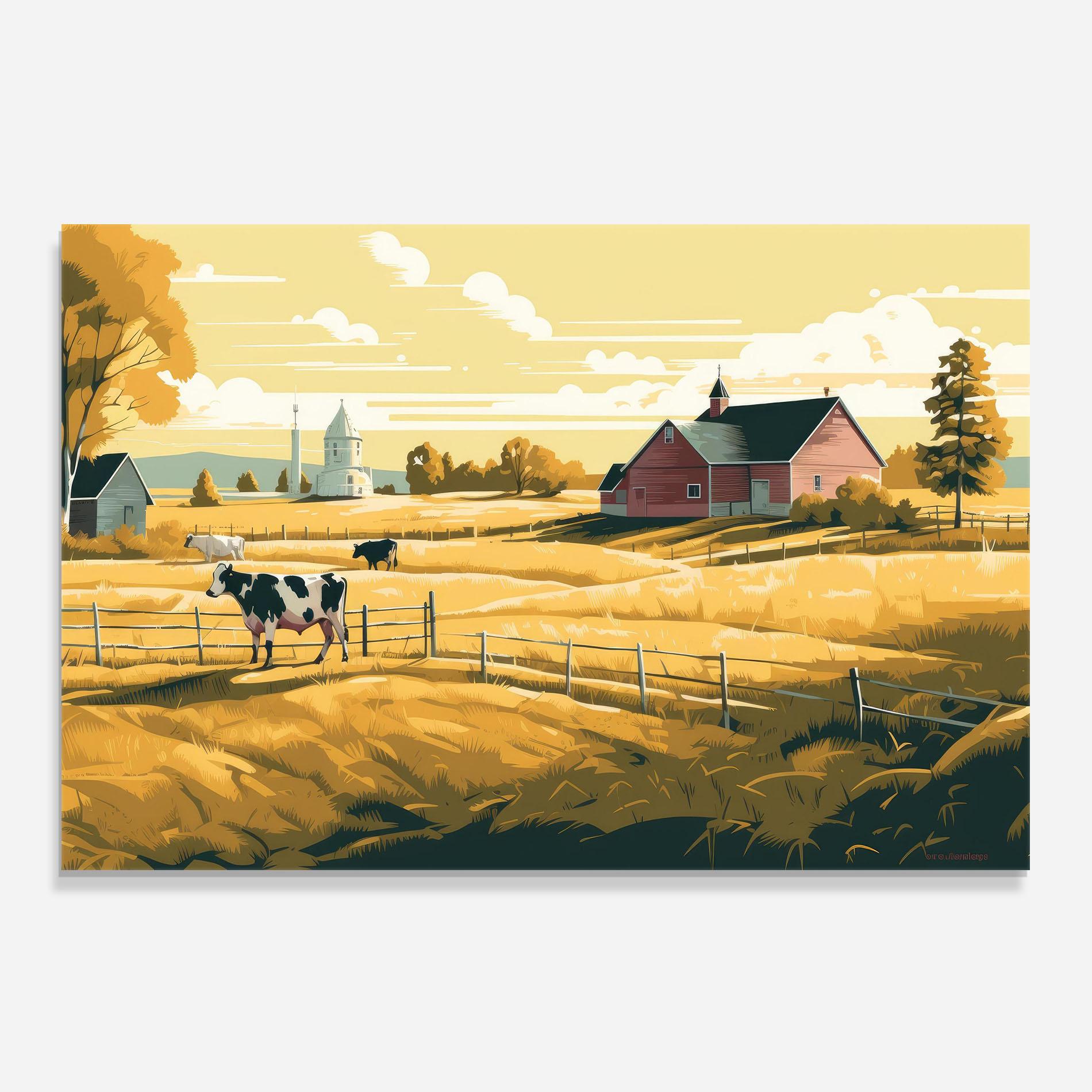 Стъклен панел за кухня Cows Sunlight Farm mockup 0