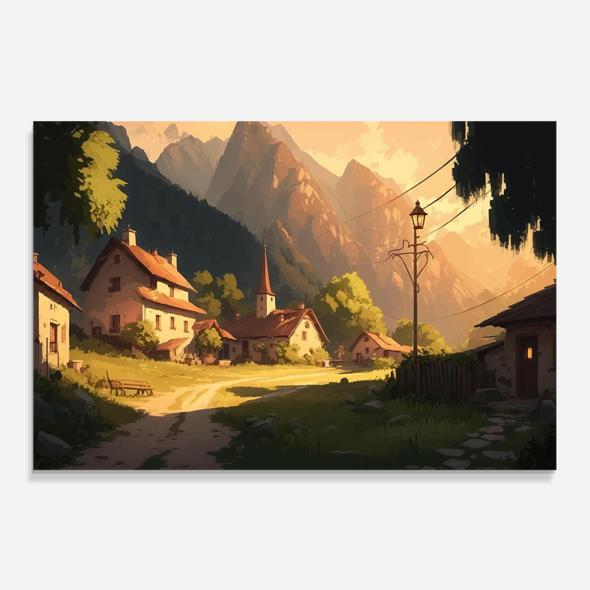 Стъклен панел за кухня Grassy Village View mockup 0