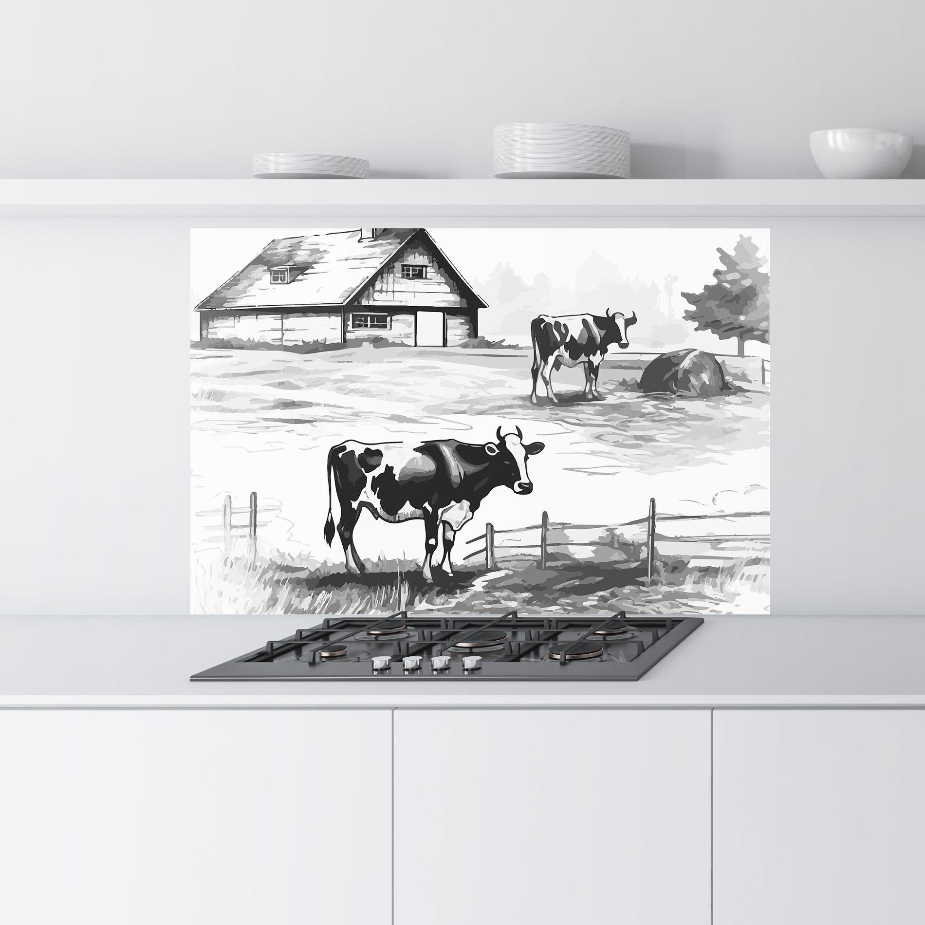 Стъклен панел за кухня Cows Farm Ink mockup 9