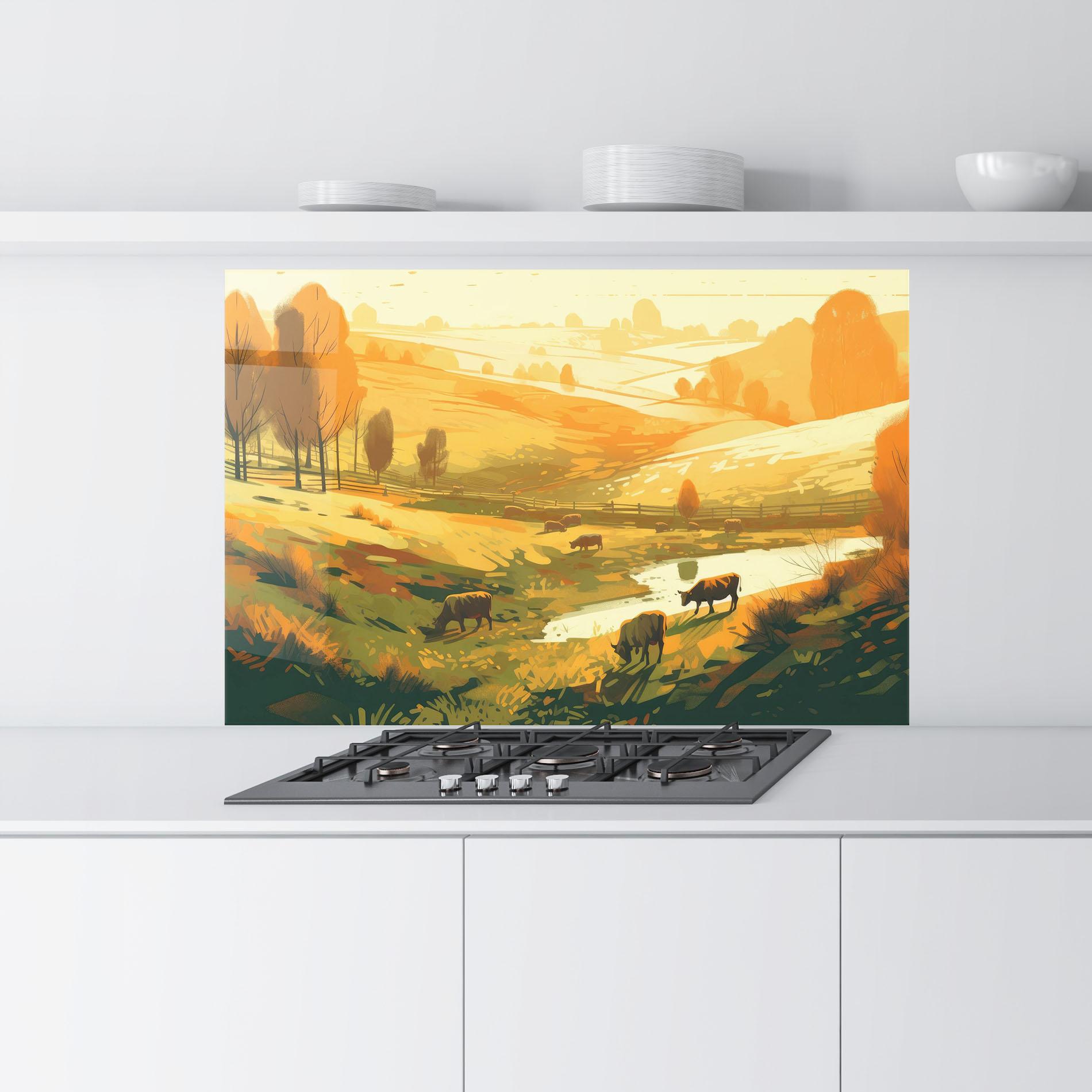 Стъклен панел за кухня Cows Sunlight Art mockup 9