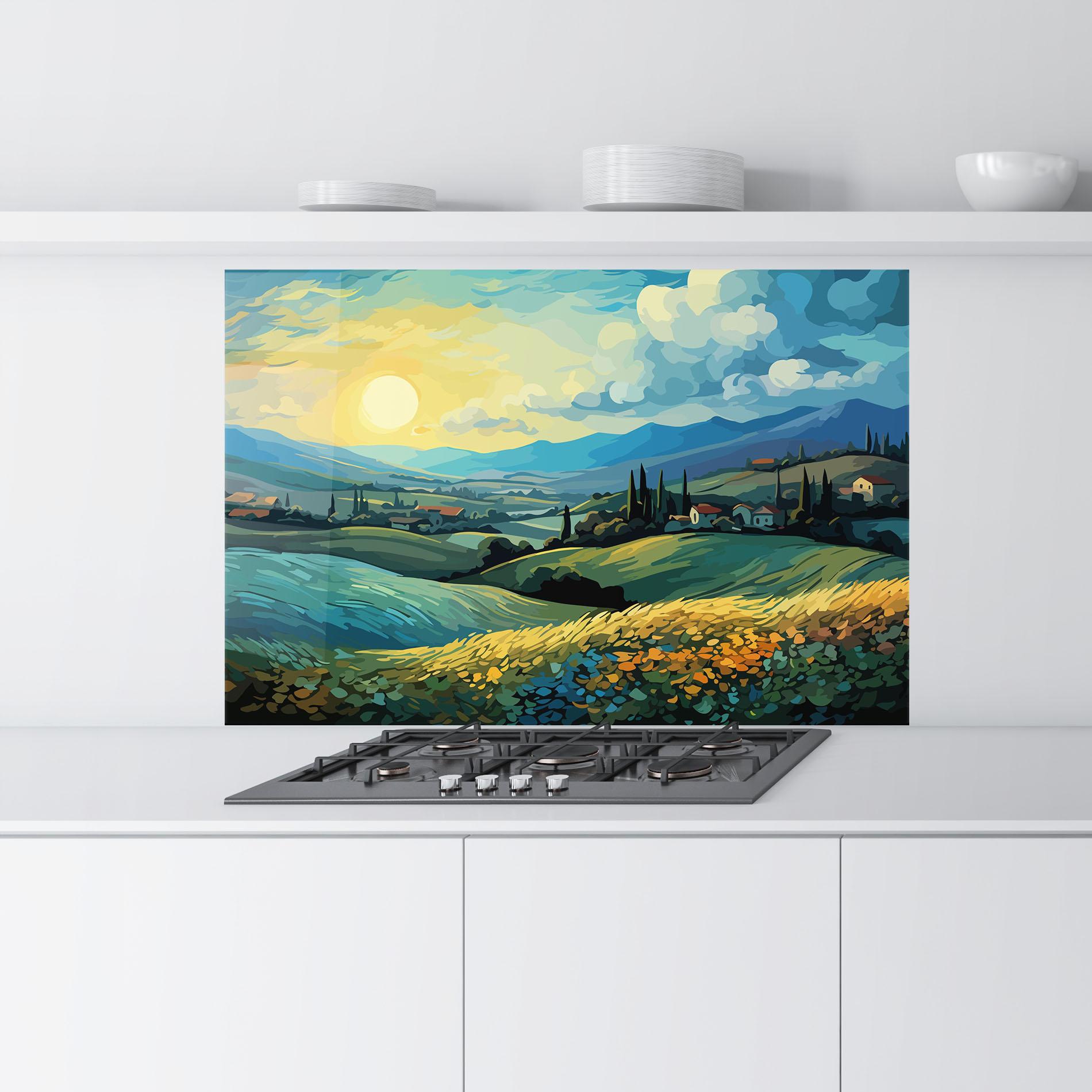 Стъклен панел за кухня Fantasy Blue View mockup 9