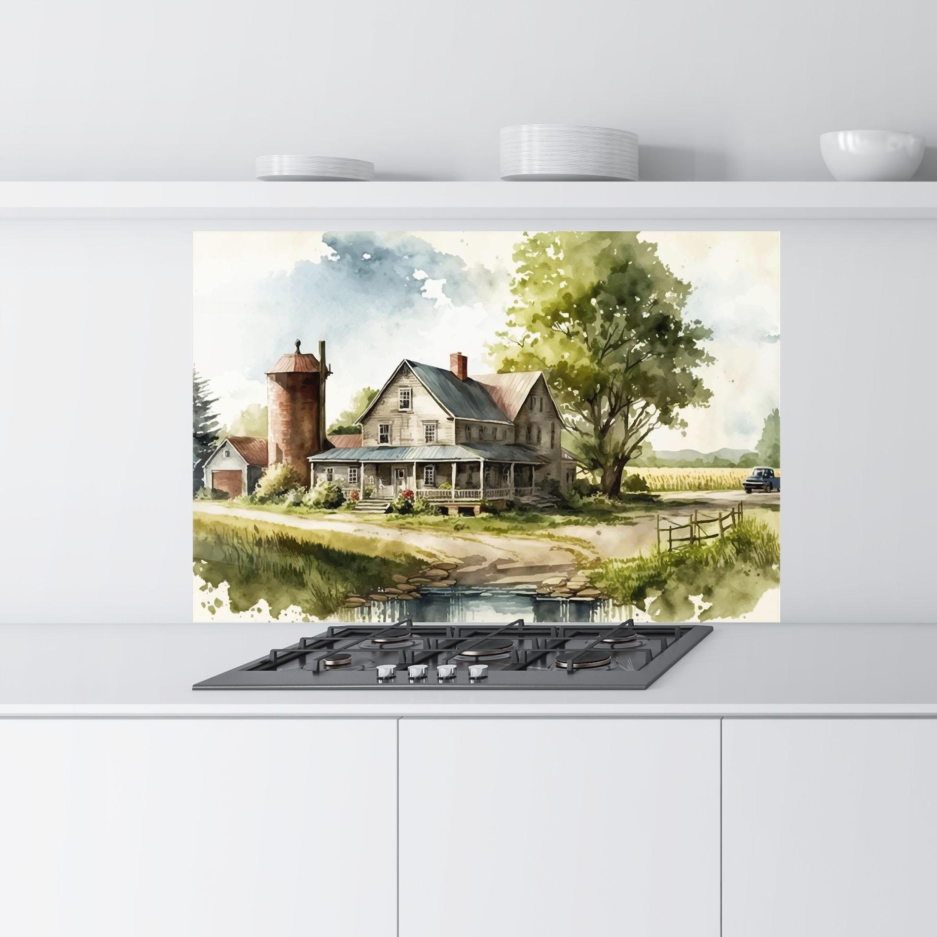 Стъклен панел за кухня Farm Blue Car mockup 9