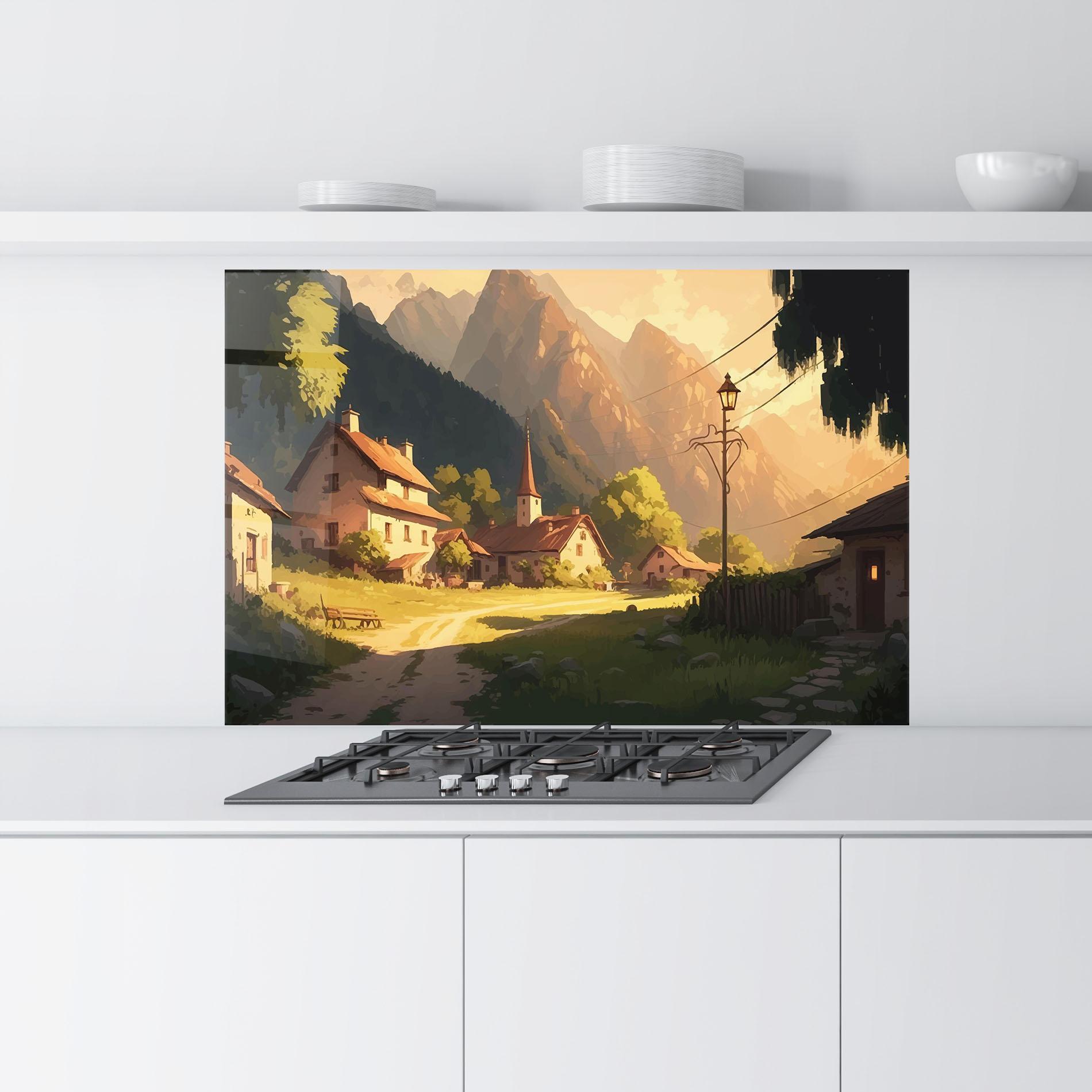 Стъклен панел за кухня Grassy Village View mockup 9