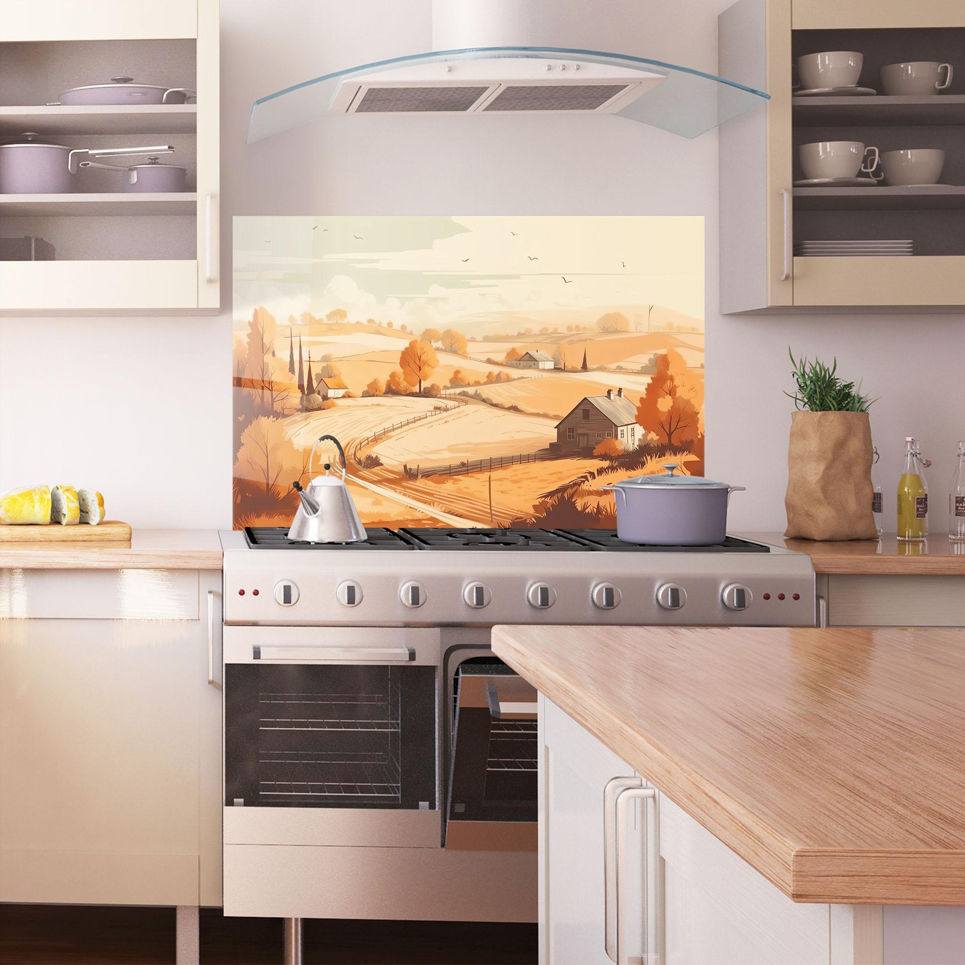 Стъклен панел за кухня Autumn Rural Wheat mockup 1