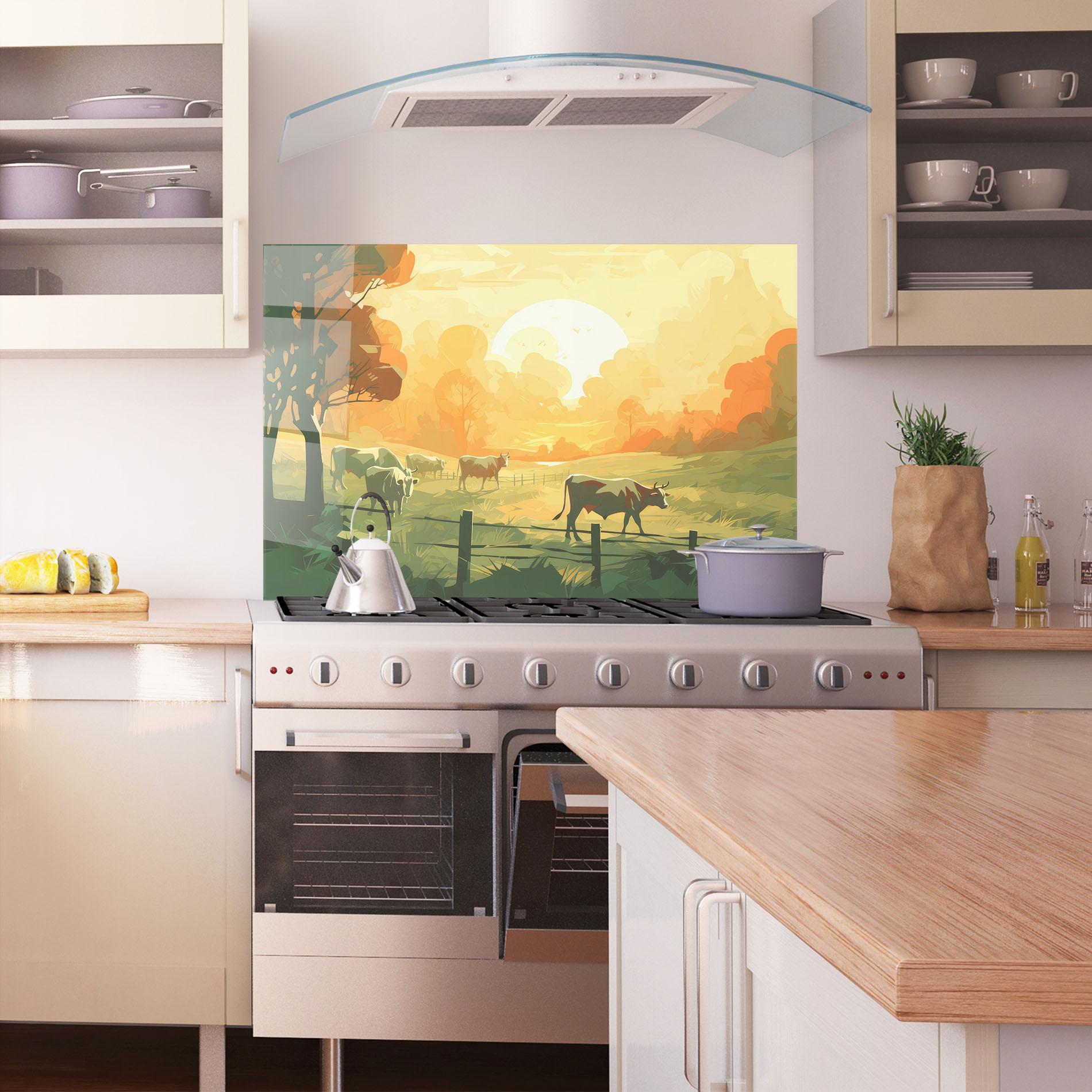 Стъклен панел за кухня Cows Grazing mockup 1