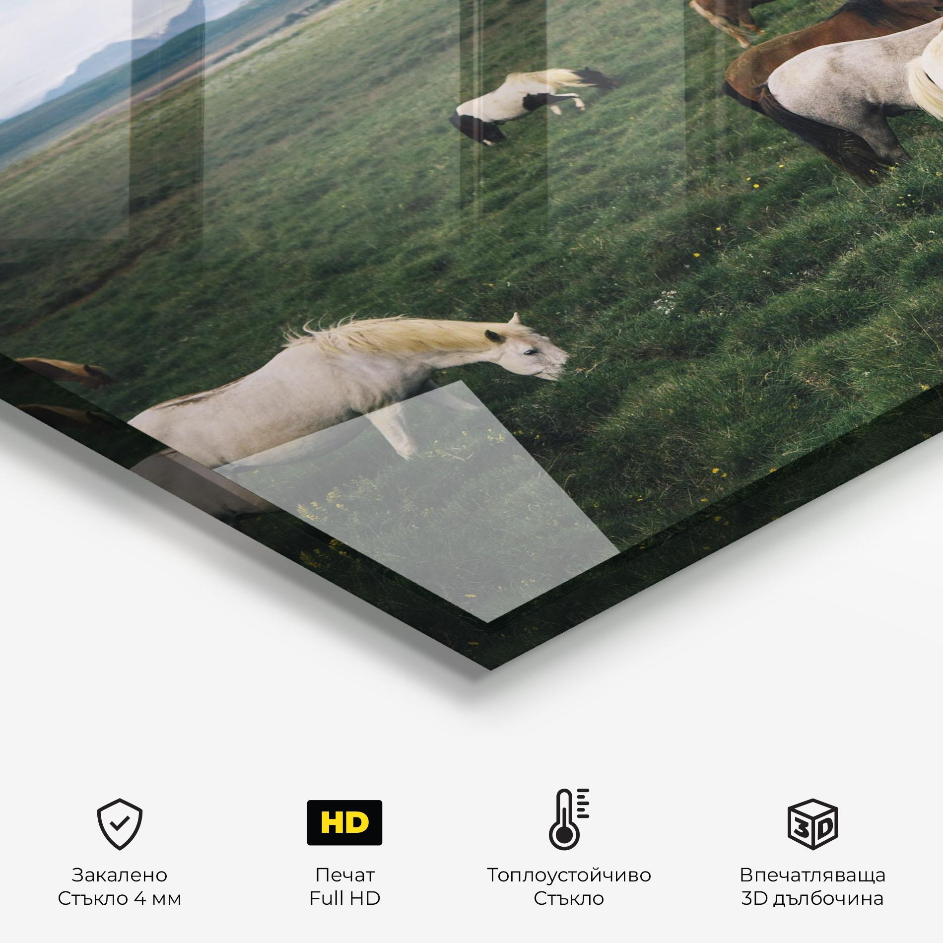 Стъклен панел за кухня Countryside Horses mockup 2