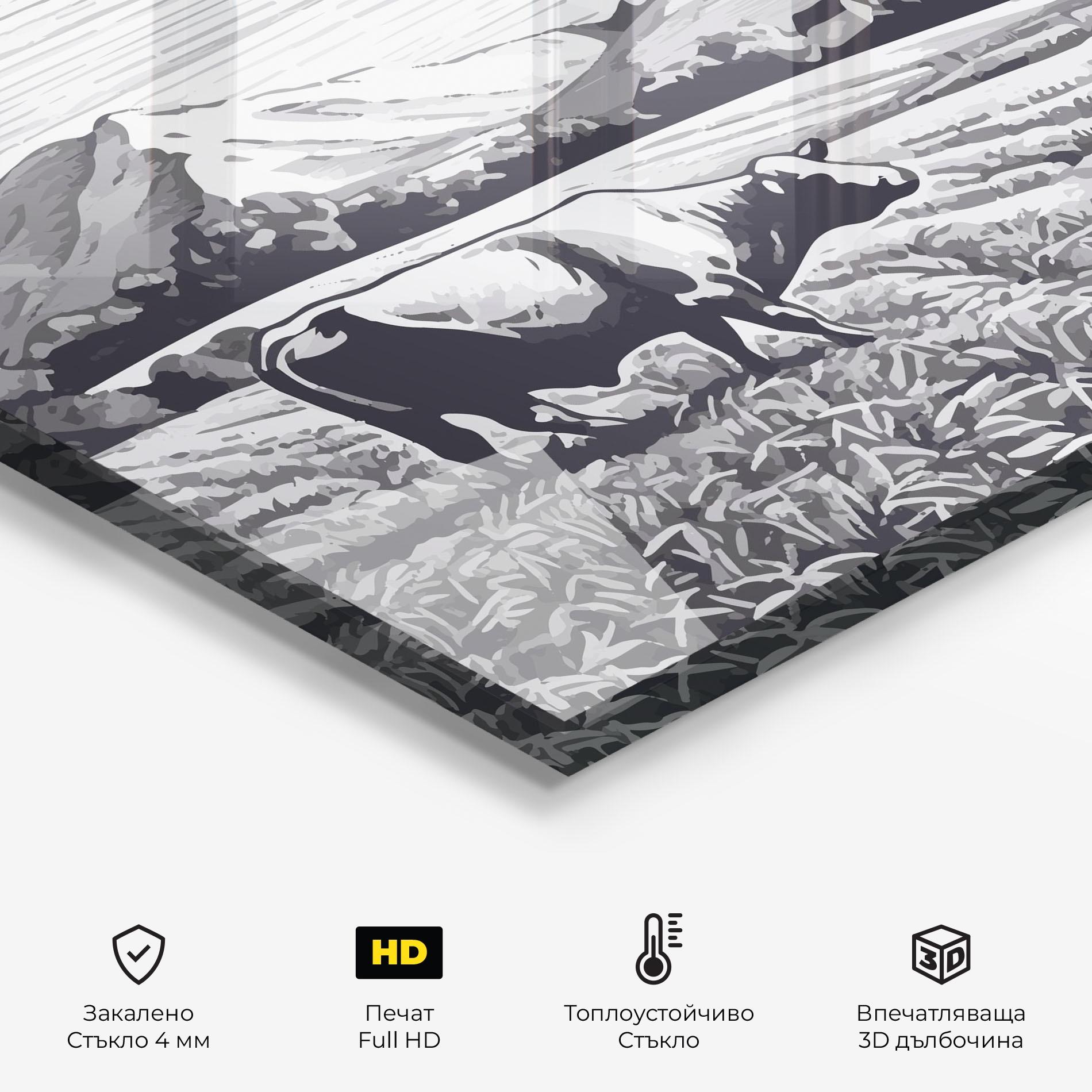 Стъклен панел за кухня Cow Grey Ink mockup 2