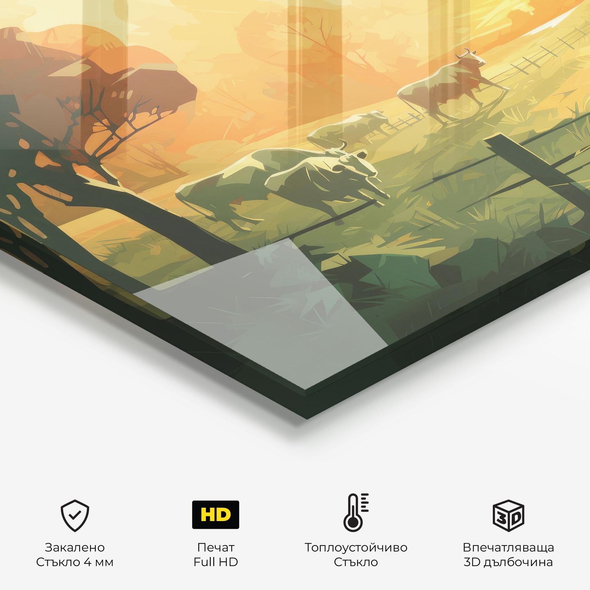 Стъклен панел за кухня Cows Grazing mockup 2