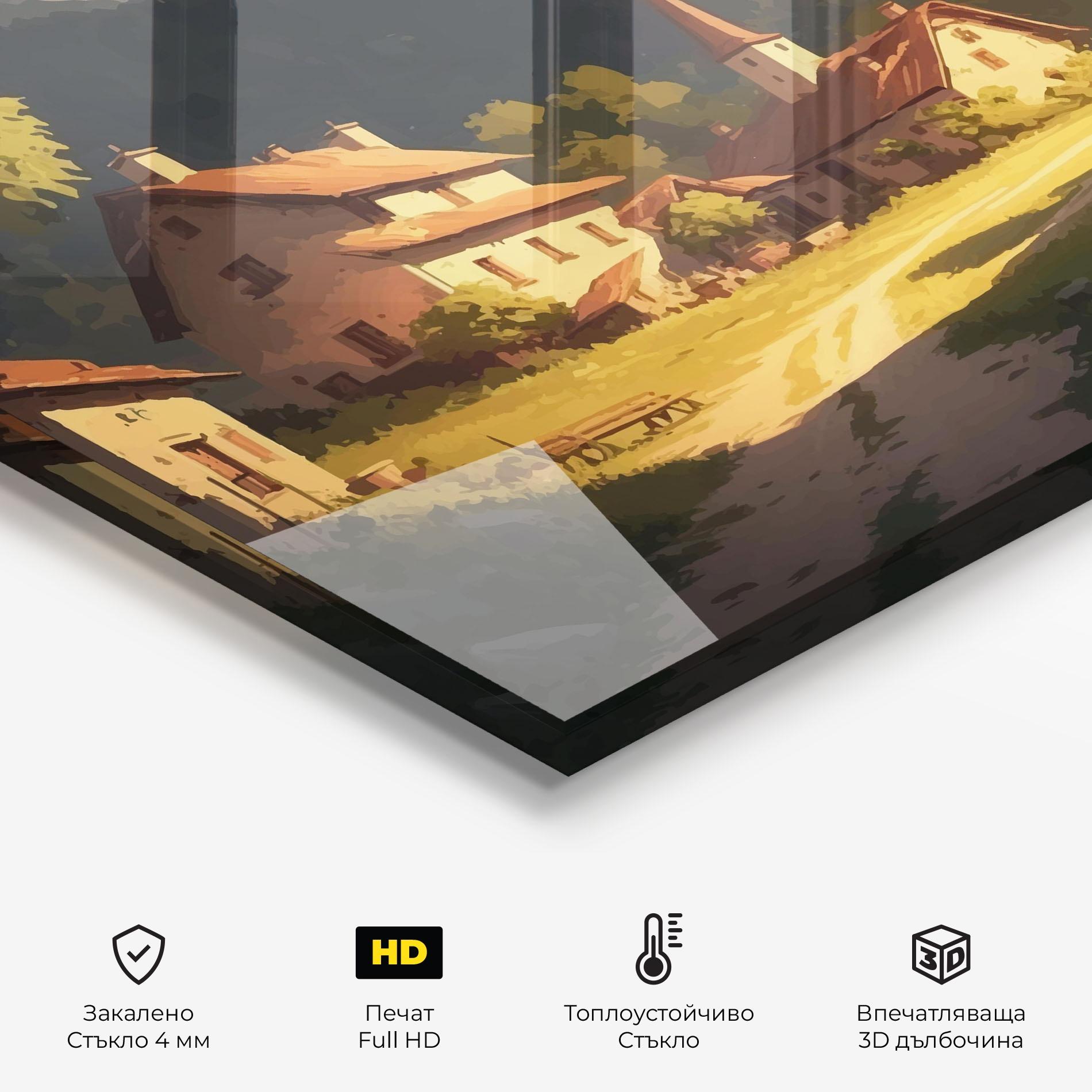 Стъклен панел за кухня Grassy Village View mockup 2