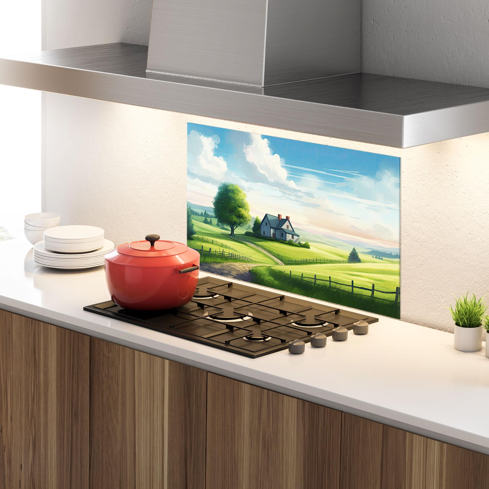 Стъклен панел за кухня Calming Rural View mockup 4