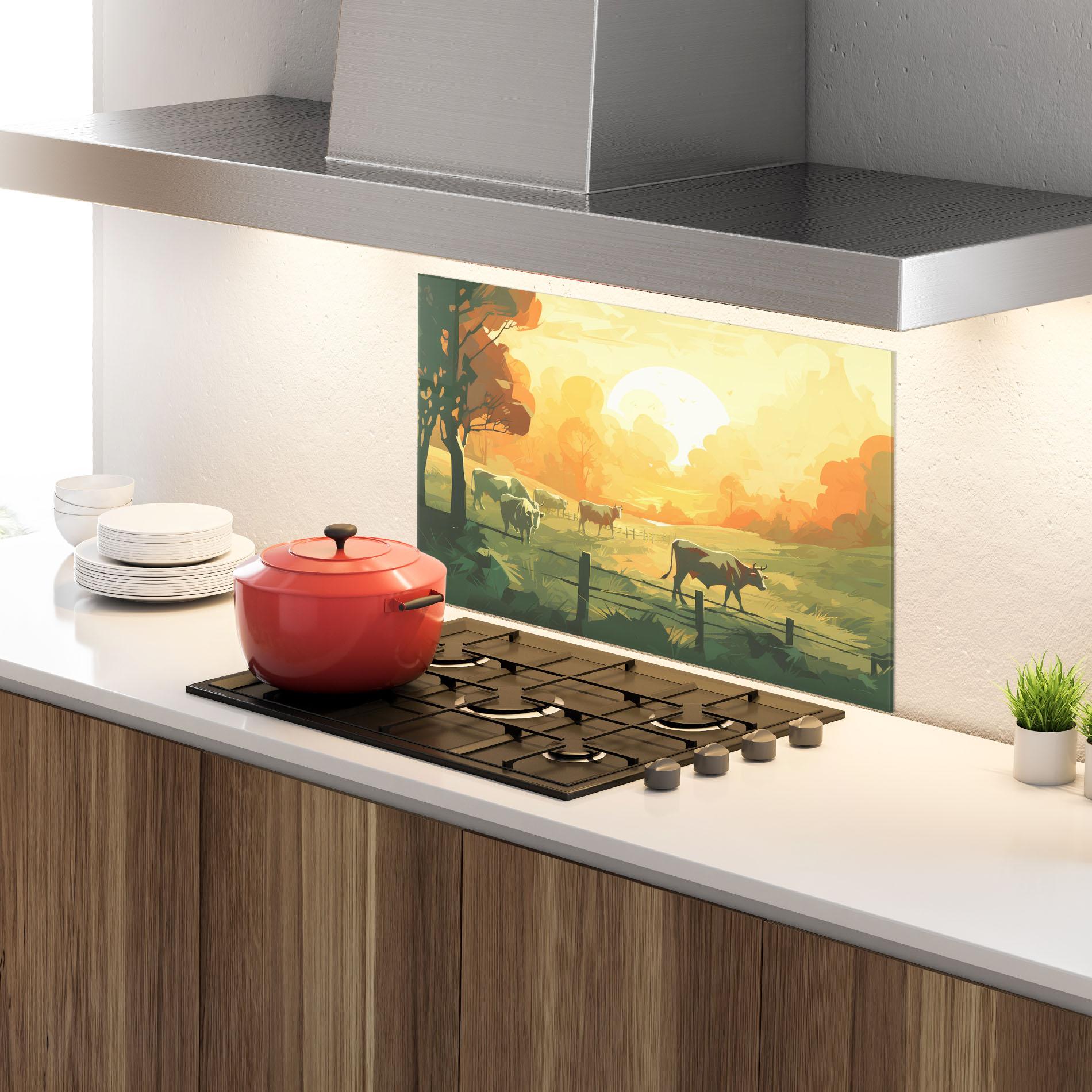 Стъклен панел за кухня Cows Grazing mockup 4