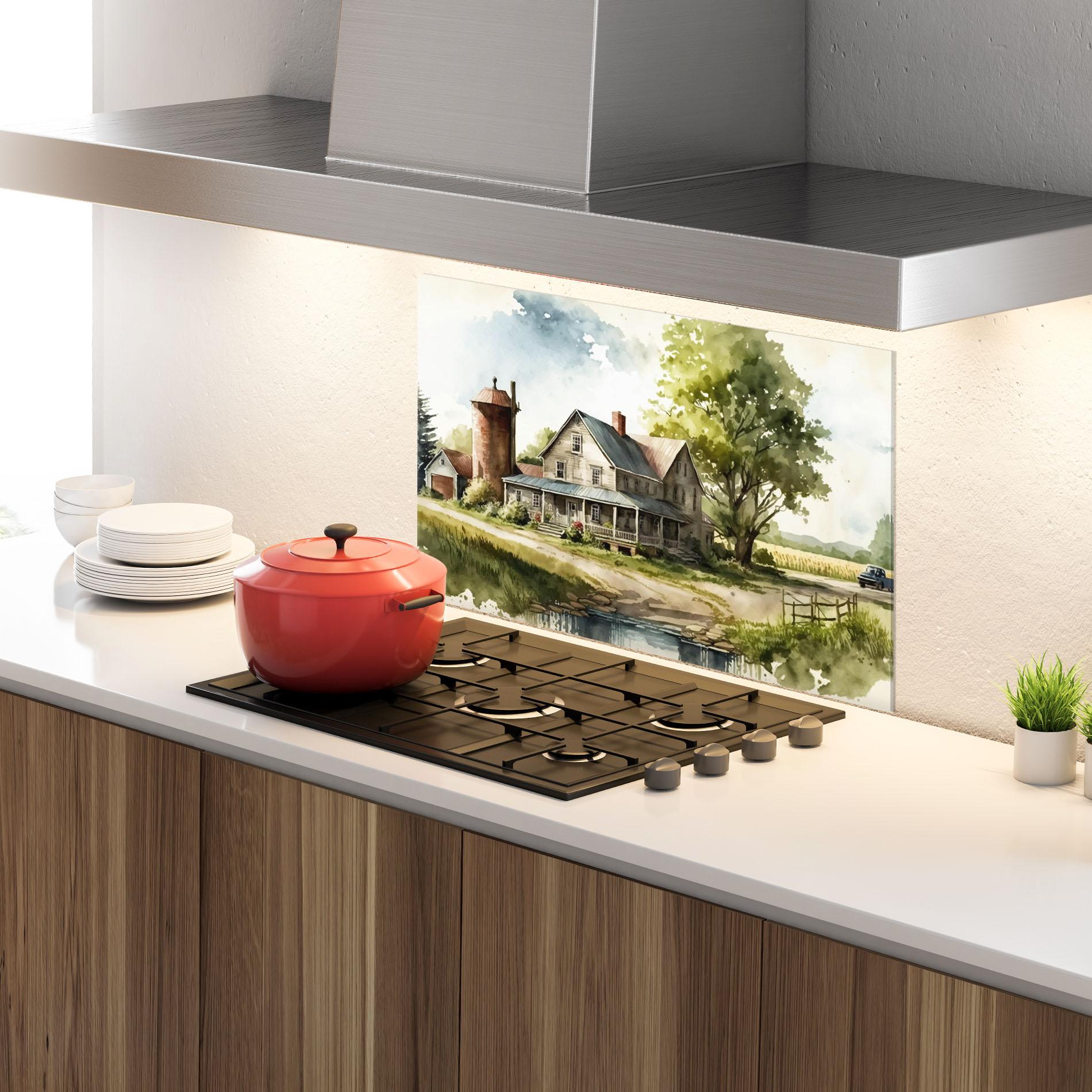 Стъклен панел за кухня Farm Blue Car mockup 4