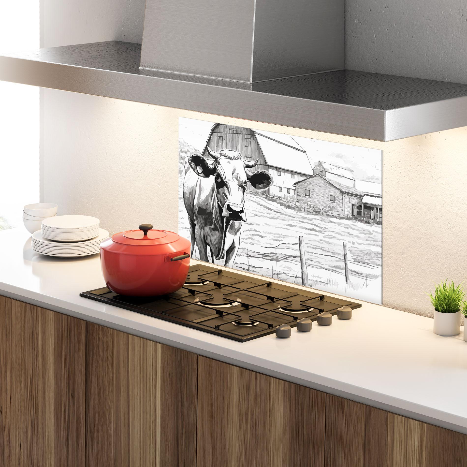 Стъклен панел за кухня Farm Cow mockup 4