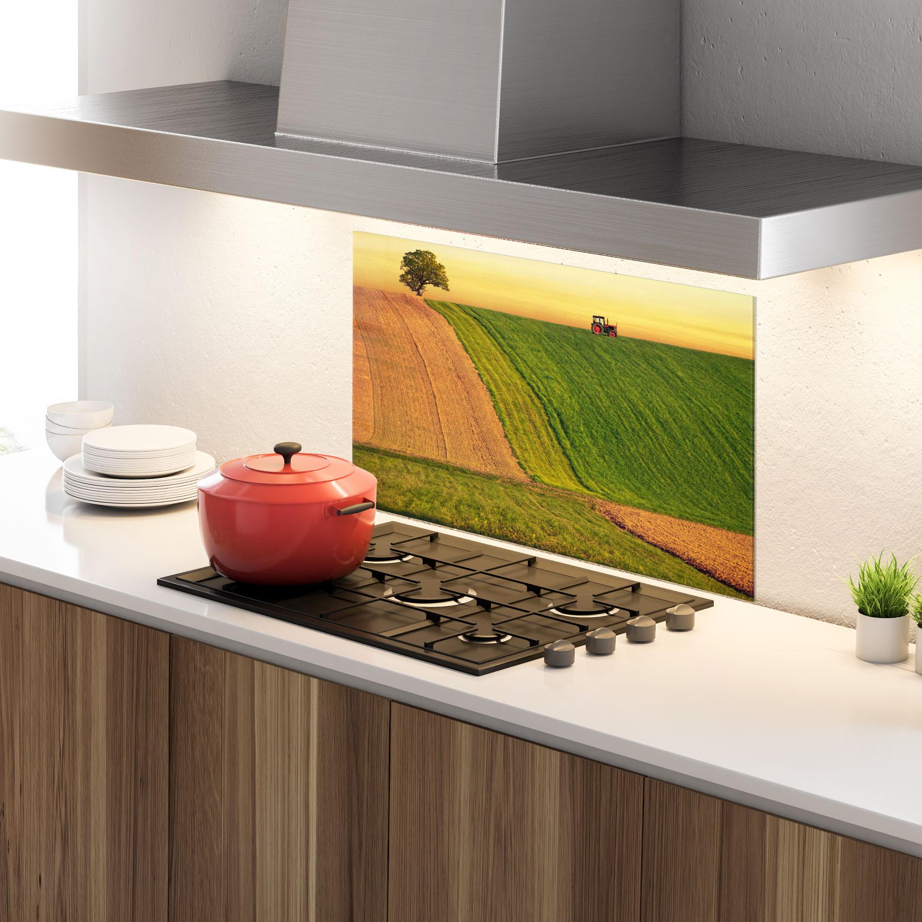 Стъклен панел за кухня Green Cream Field mockup 4