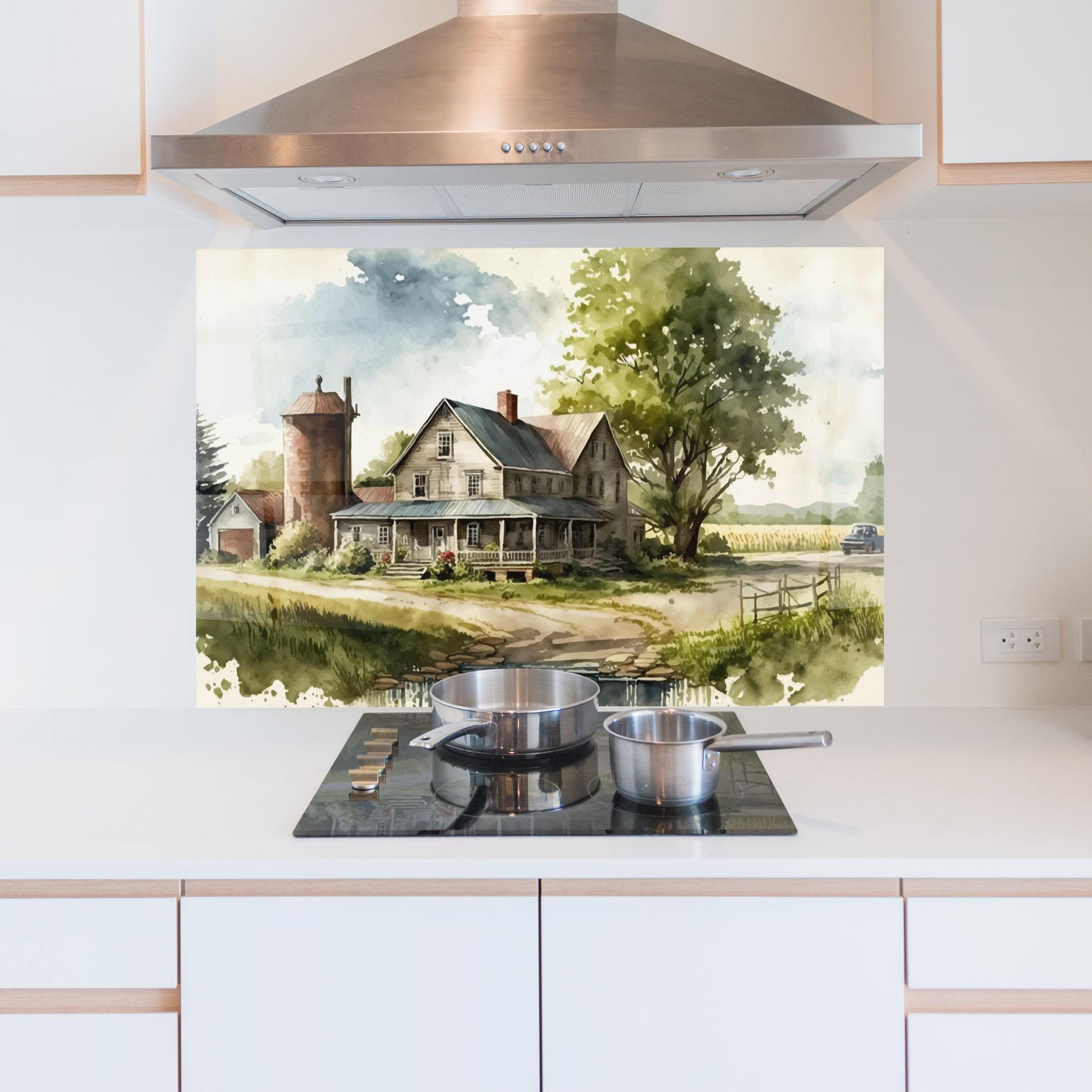 Стъклен панел за кухня Farm Blue Car mockup 5