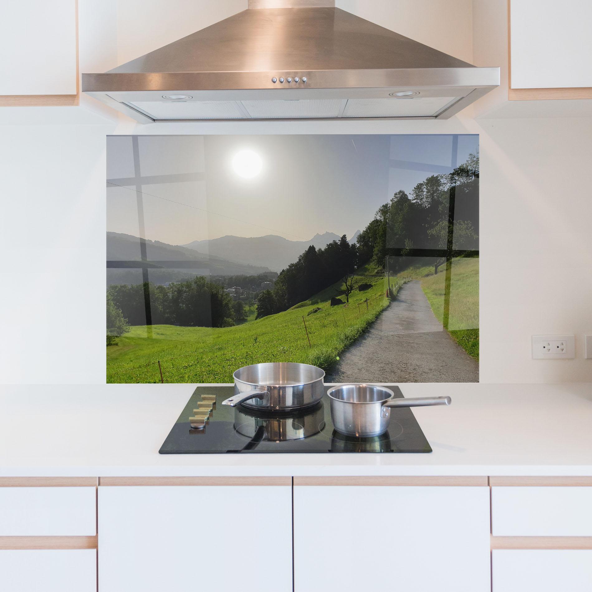 Стъклен панел за кухня Foggy Rural Road mockup 5