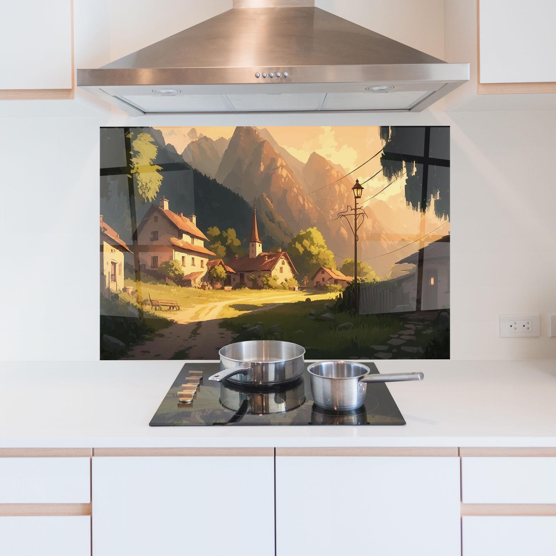 Стъклен панел за кухня Grassy Village View mockup 5